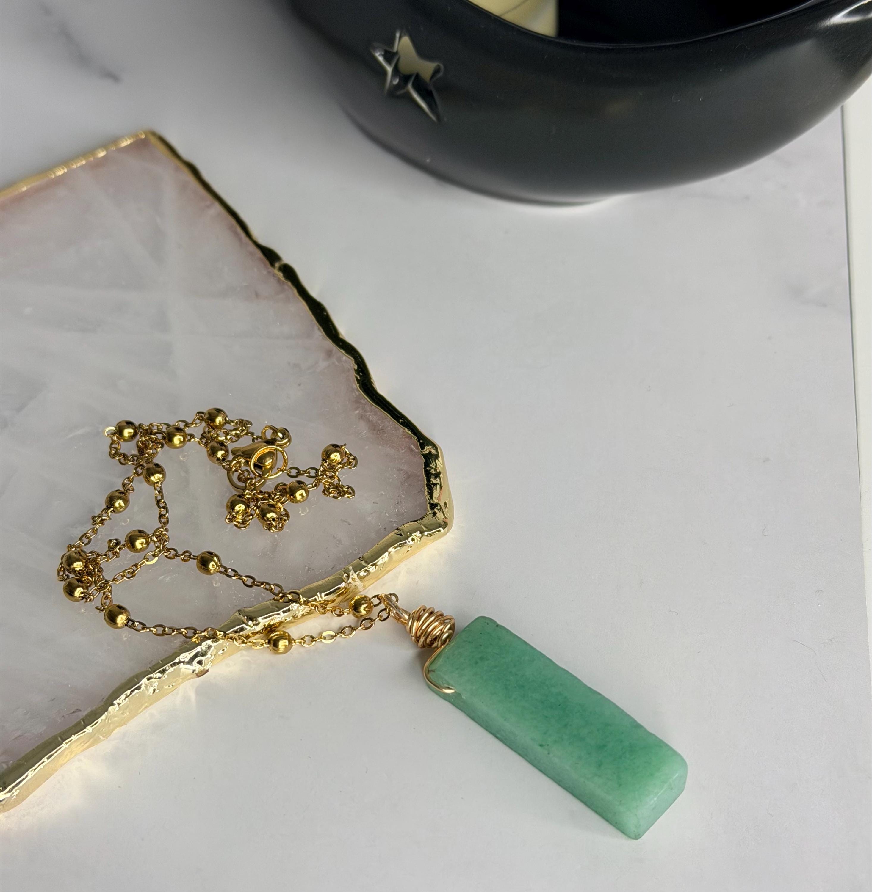 Green Aventurine Pendant Necklace • Minimalist Manifestation Amulet • Choose Chain Style • Spiritual Gift Protection & Prosperity