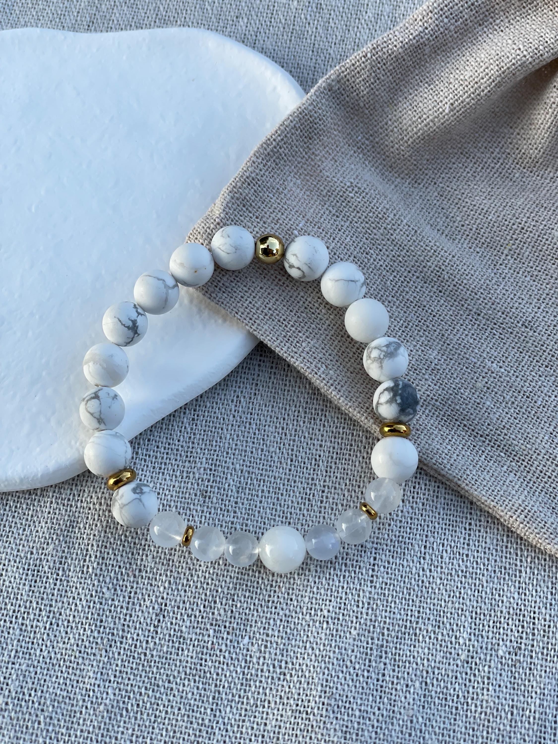 White Howlite and Moonstone Bracelet for Stillness and Balance