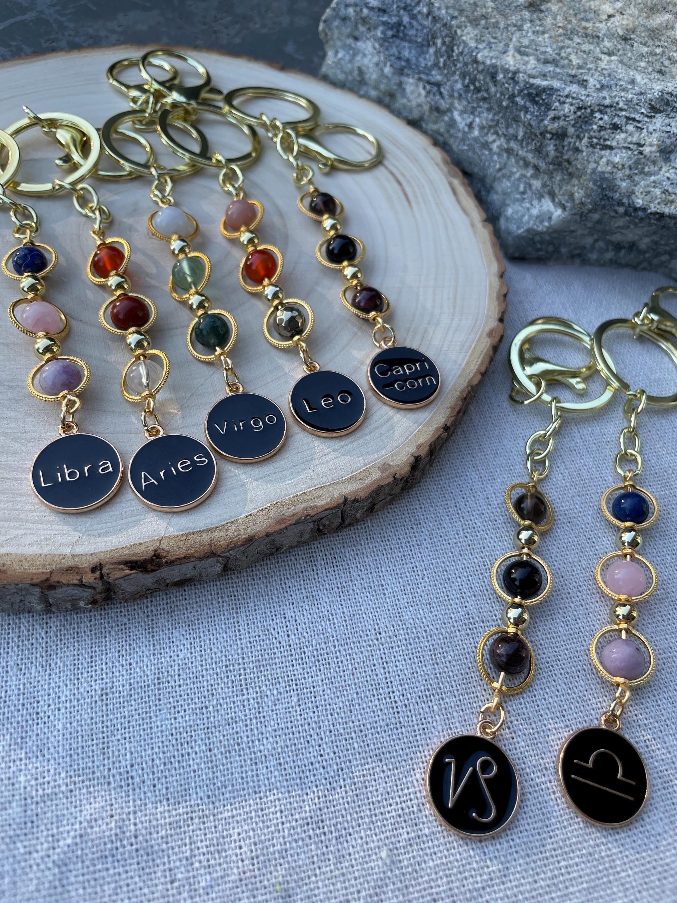 Zodiac Crystal Keychain Gift Astrology Bag Charm Horoscope Sign Keyring Celestial Crystal Birthday Gift (Aries to Pisces)