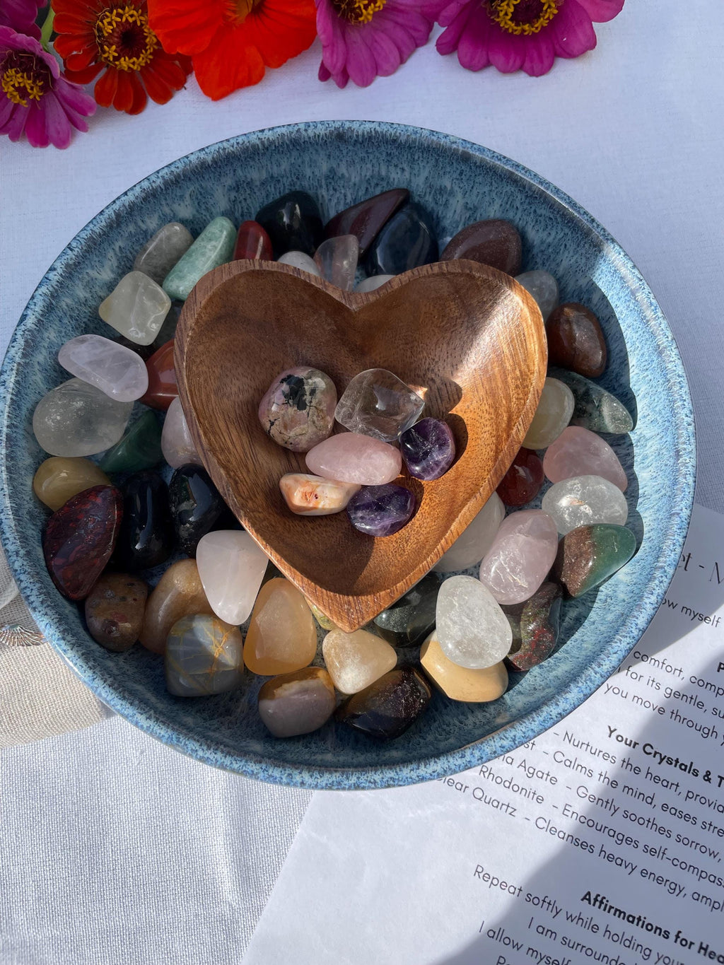 Sympathy Gift Grief Crystal Set Comfort Healing with optional Carved Angel & Handmade Heart Bowl