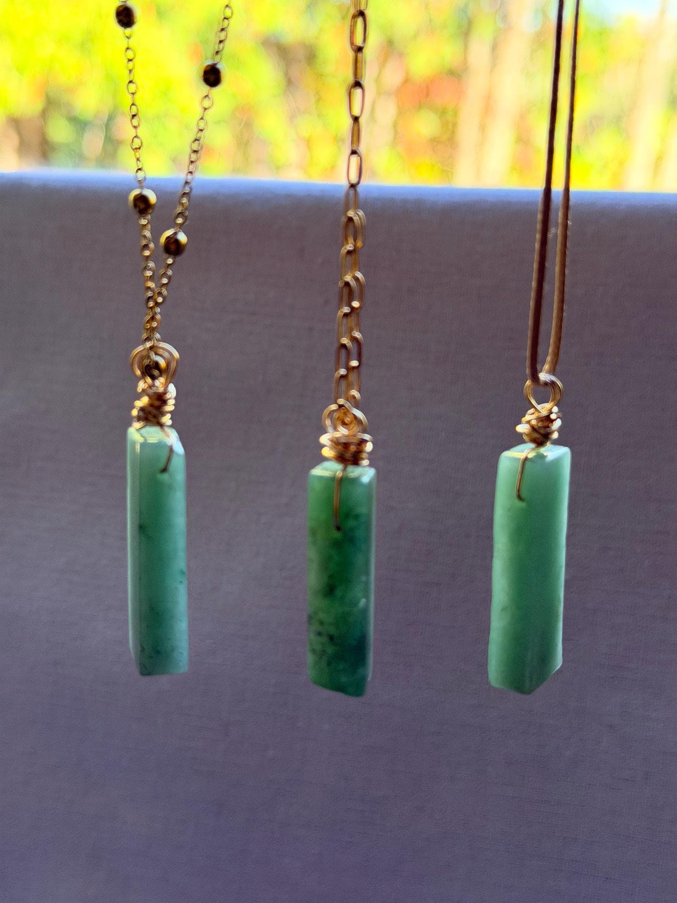 Green Aventurine Pendant Necklace • Minimalist Manifestation Amulet • Choose Chain Style • Spiritual Gift Protection & Prosperity