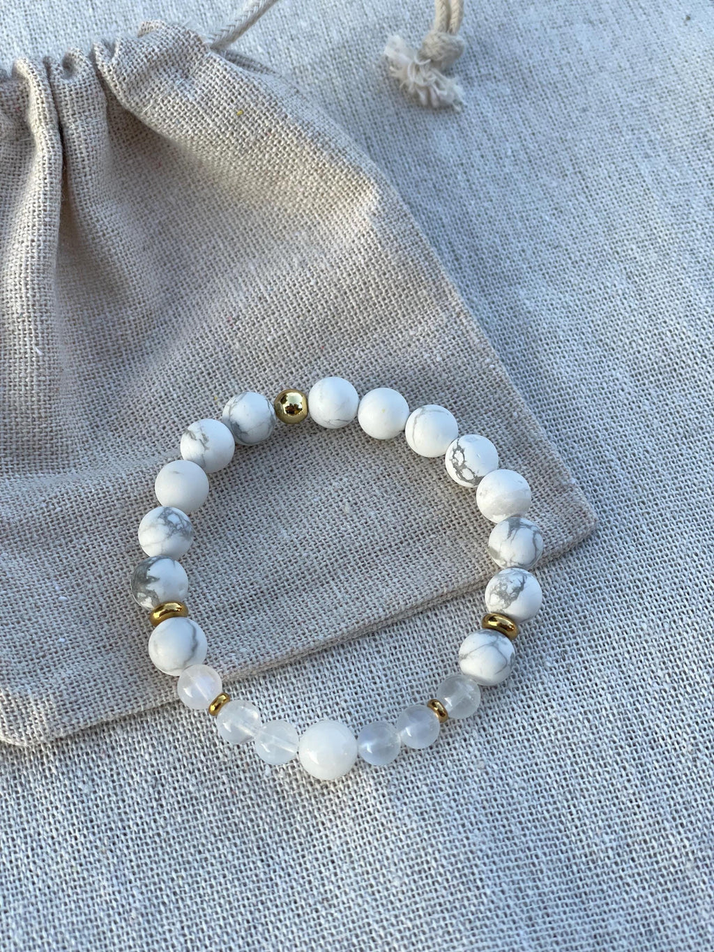 White Howlite and Moonstone Bracelet for Stillness and Balance