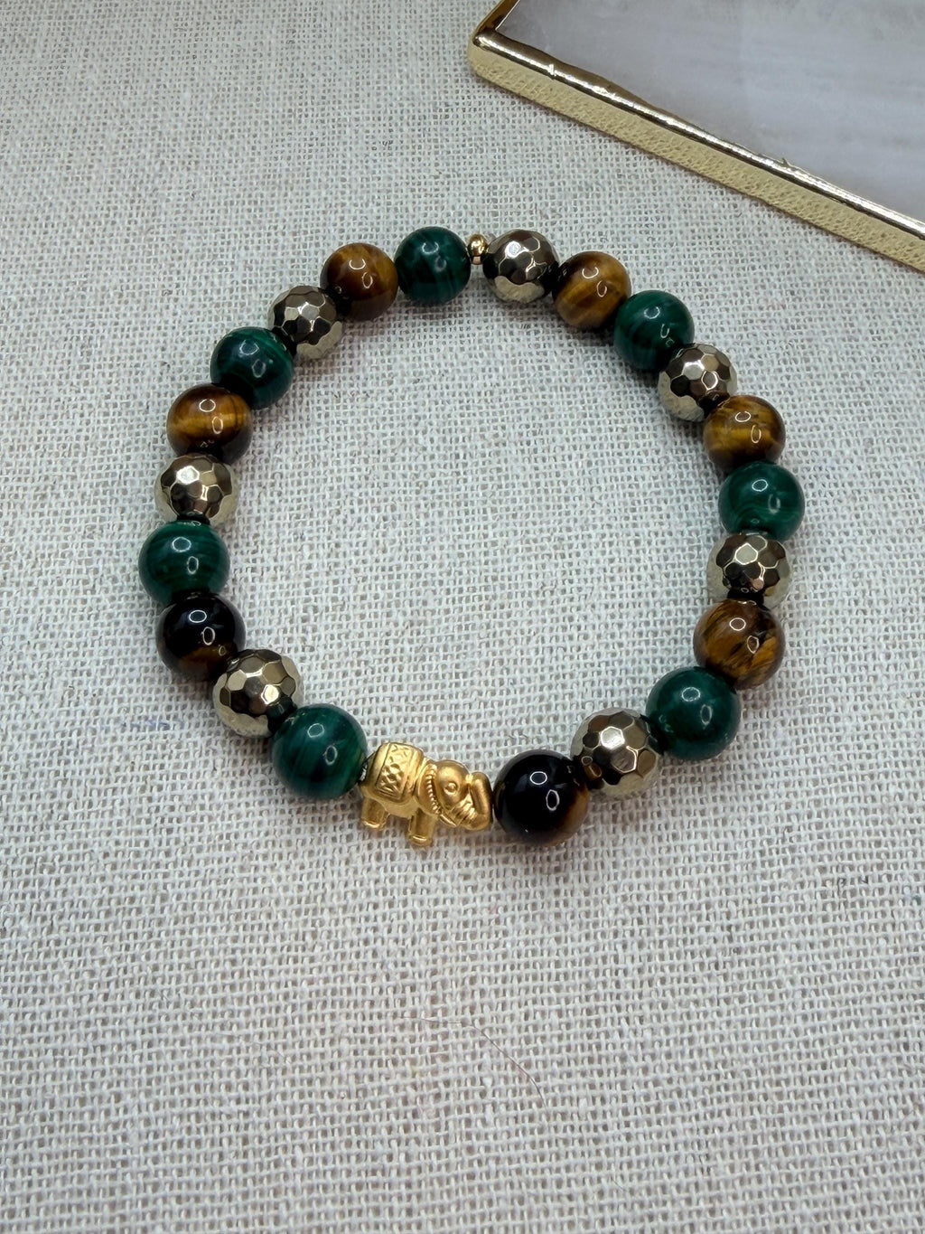 Abundance Bracelet Luck Manifestation Crystal Pyrite Malachite Tiger’s Eye Symbolic Wealth