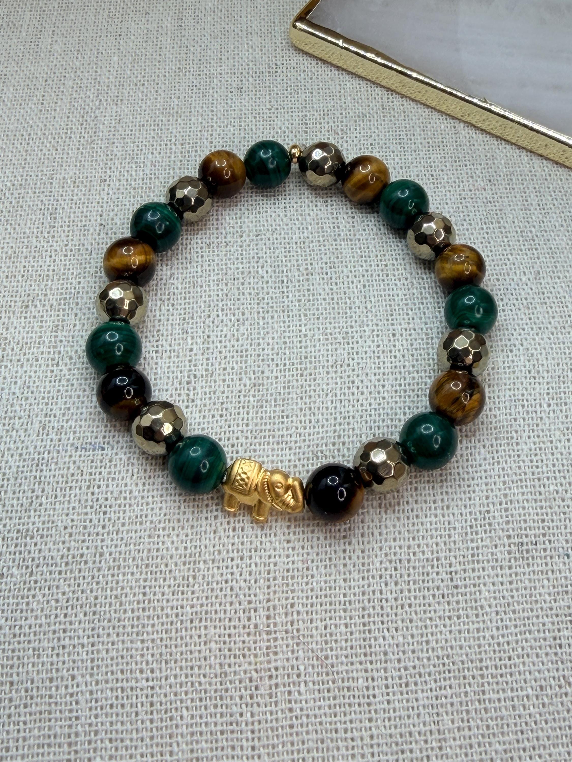 Abundance Bracelet Luck Manifestation Crystal Pyrite Malachite Tiger’s Eye Symbolic Wealth