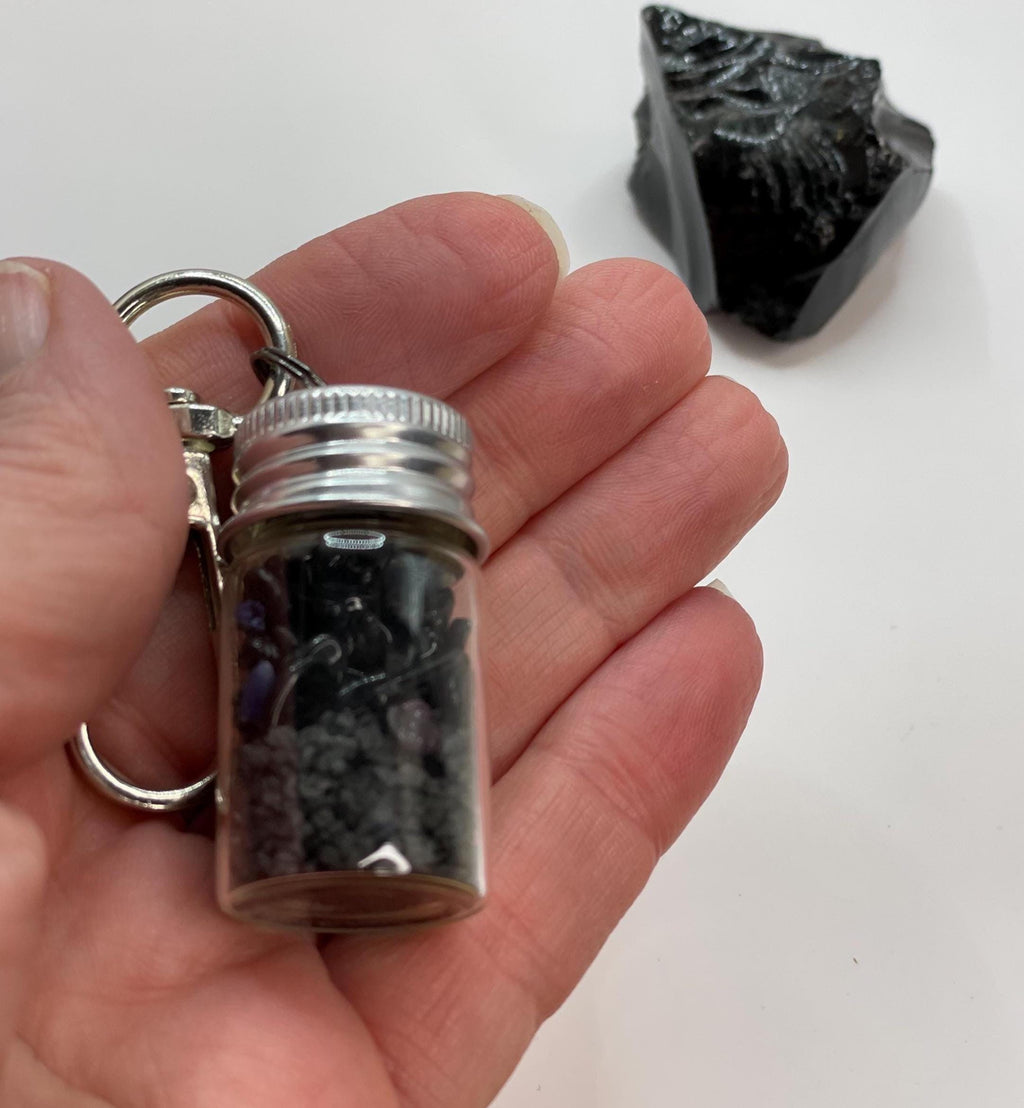 Protection Spell Jar Keychain, Crystal Vial for Energy Clearing, Black Tourmaline Sanctuary Shield