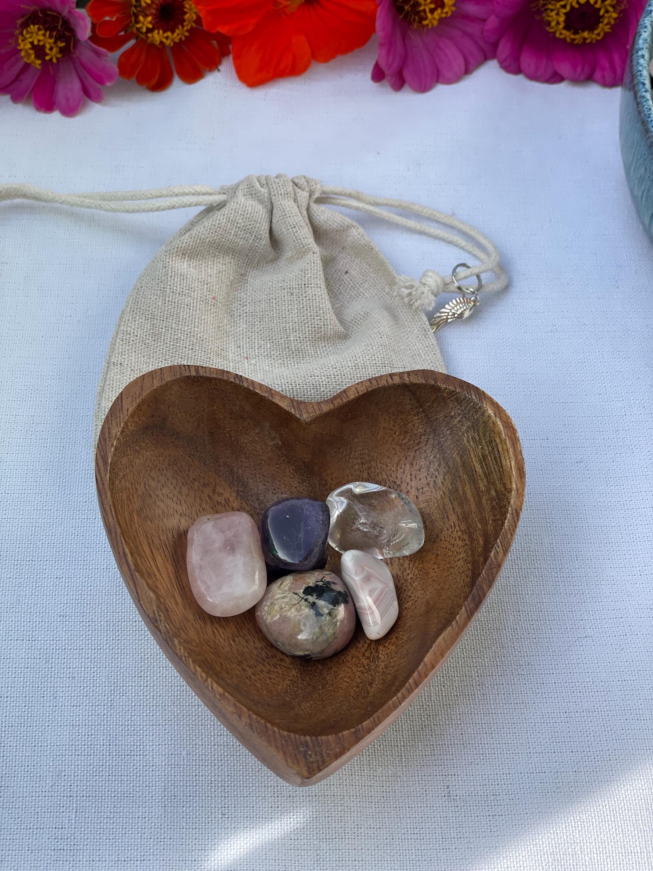 Sympathy Gift Grief Crystal Set Comfort Healing with optional Carved Angel & Handmade Heart Bowl