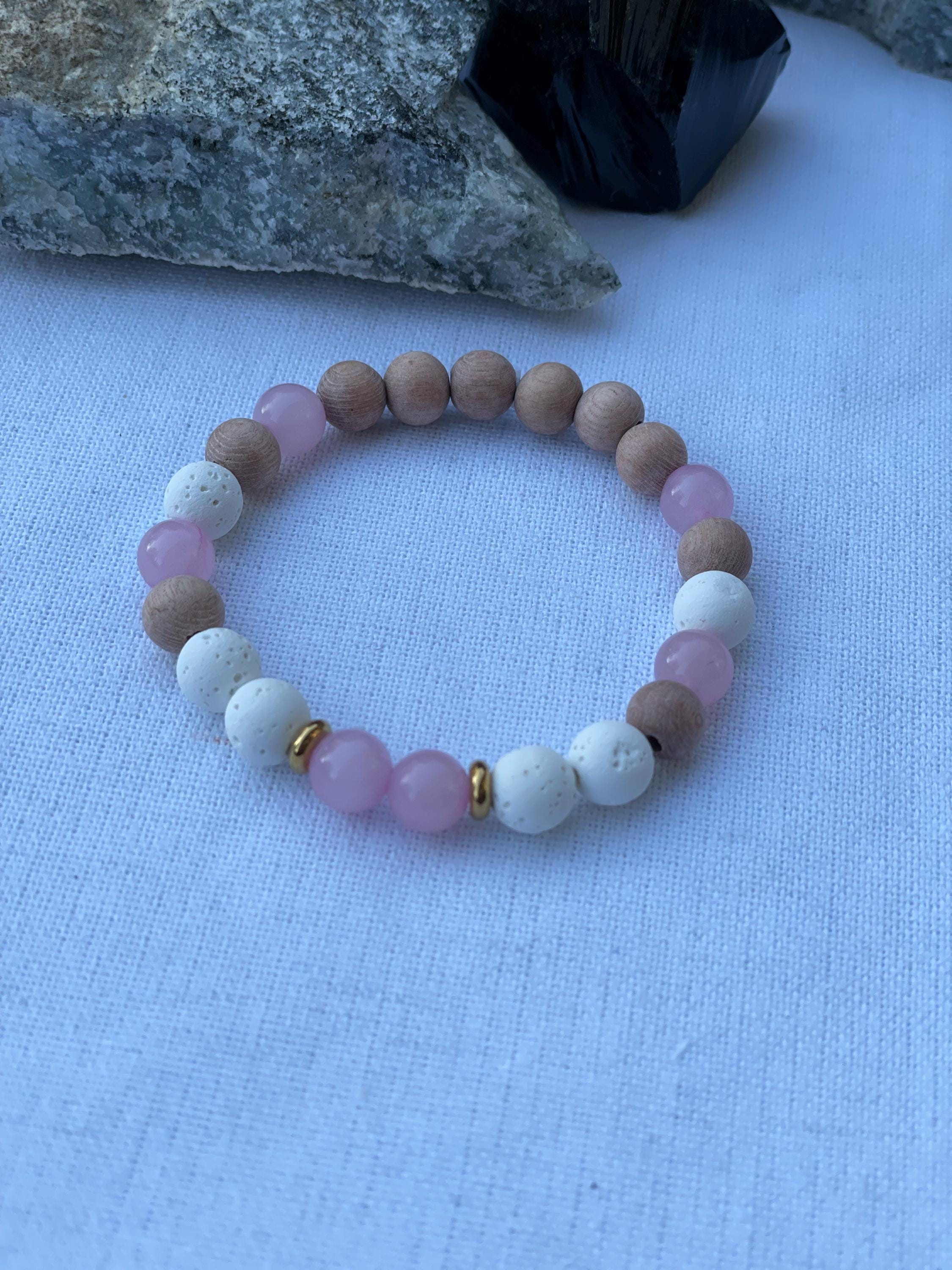 Rose Quartz Diffuser Bracelet Rosewood Essential Oil Bracelet Aromatherapy Jewelry LOVE