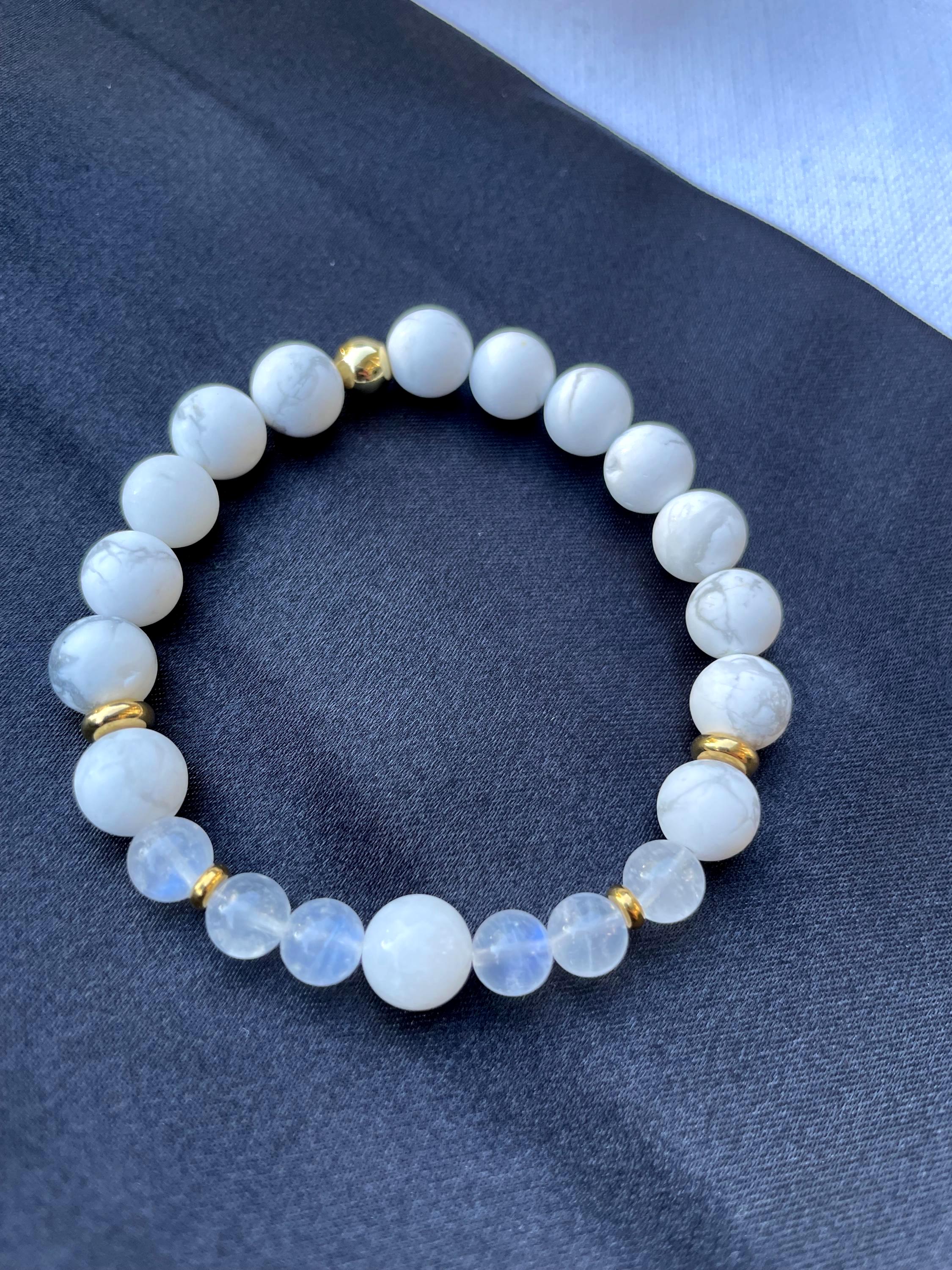 White Howlite and Moonstone Bracelet for Stillness and Balance