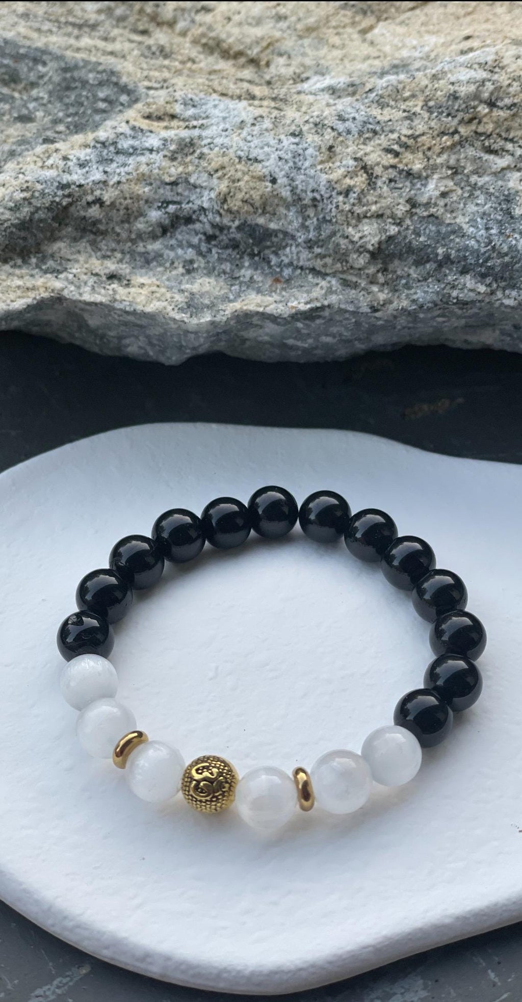 Black Tourmaline & Selenite Bracelet Crystal Bracelet Symbolism for Protection and Clarity Grounding Jewelry Gift for Anxiety