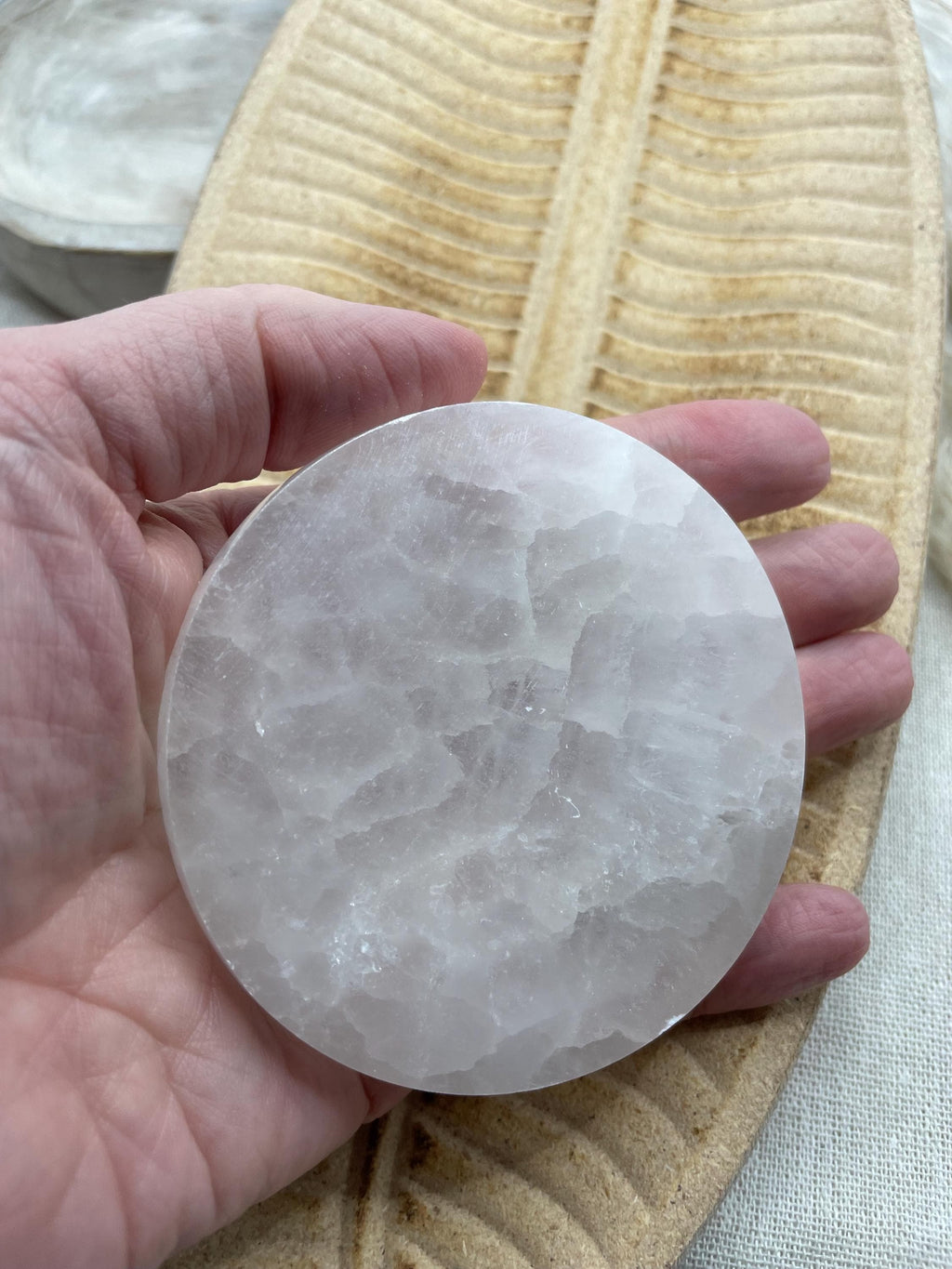 Selenite Charging Plate for crystals, Flower of Life Design Round Plate 10 inch