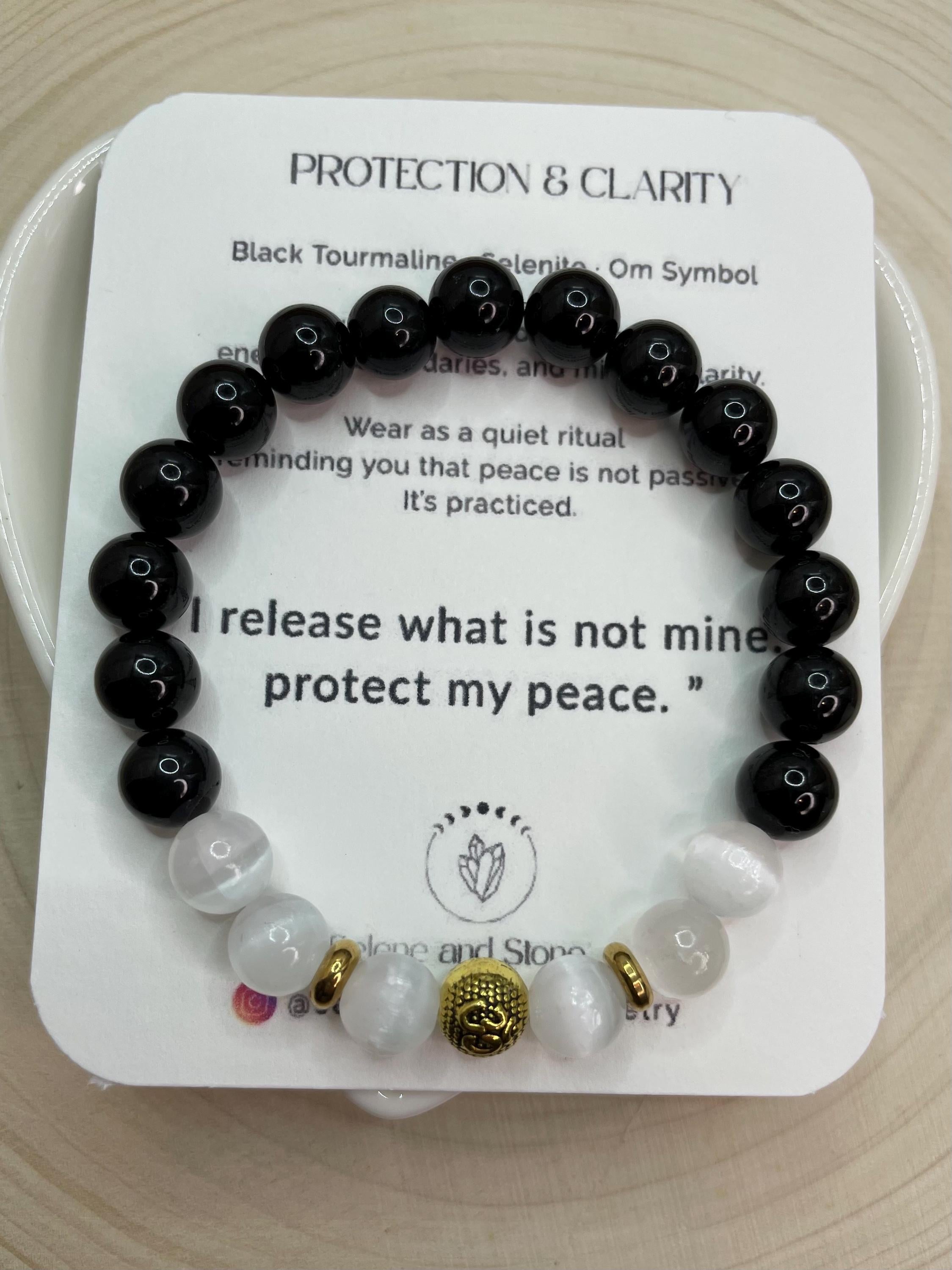 Black Tourmaline & Selenite Bracelet Crystal Bracelet Symbolism for Protection and Clarity Grounding Jewelry Gift for Anxiety