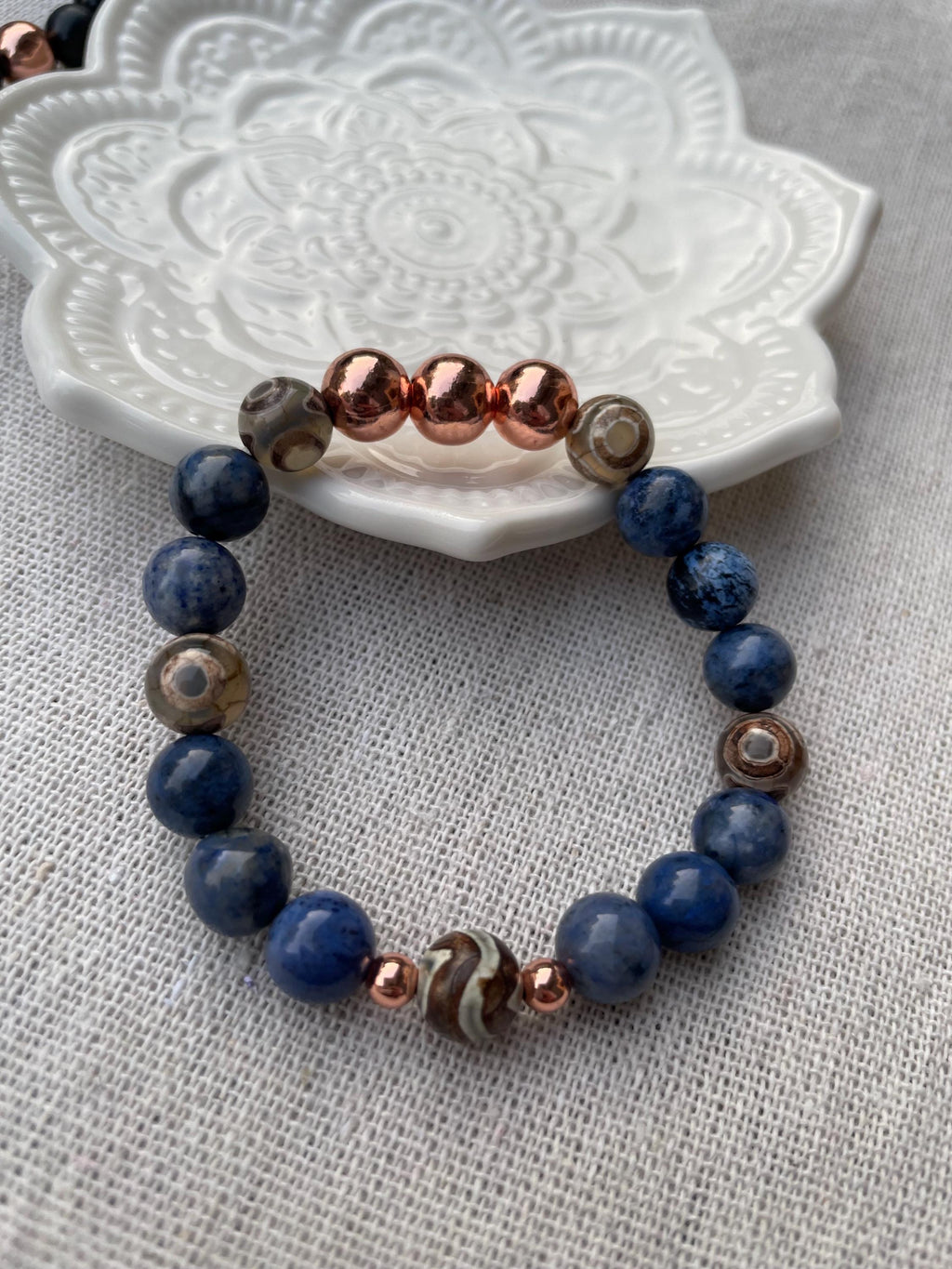 Emotional Strength Crystal Bracelet Dumortierite Copper for Resilience Support & Mindful Recovery