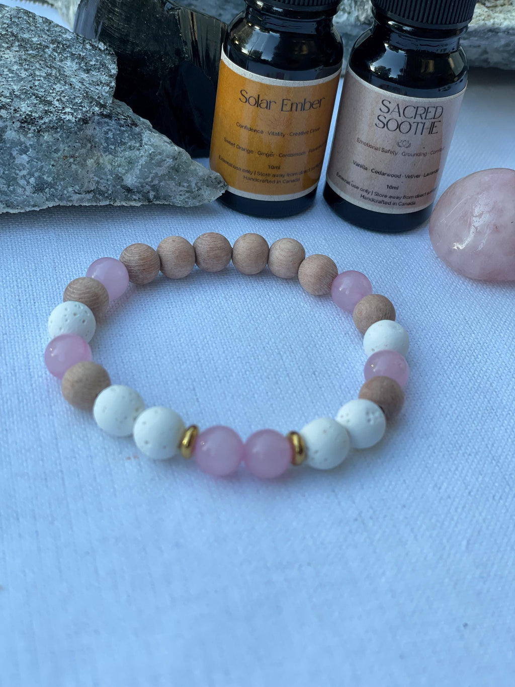 Rose Quartz Diffuser Bracelet Rosewood Essential Oil Bracelet Aromatherapy Jewelry LOVE