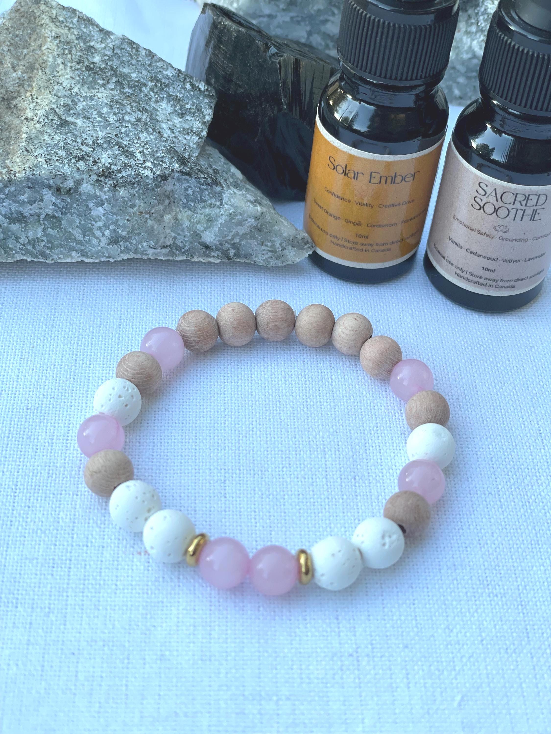 Rose Quartz Diffuser Bracelet Rosewood Essential Oil Bracelet Aromatherapy Jewelry LOVE