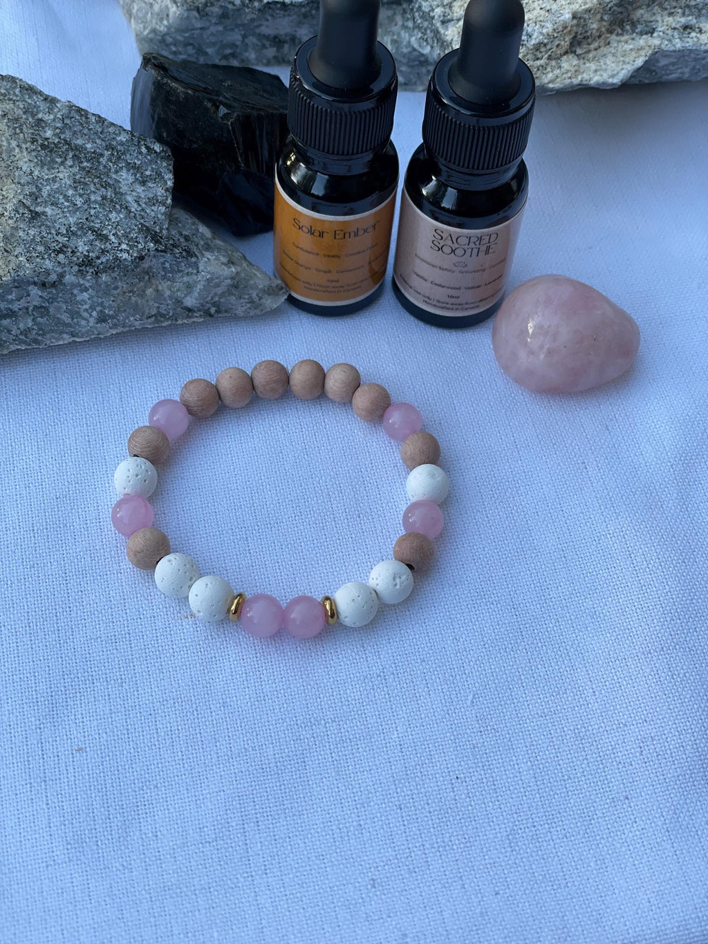 Rose Quartz Diffuser Bracelet Rosewood Essential Oil Bracelet Aromatherapy Jewelry LOVE