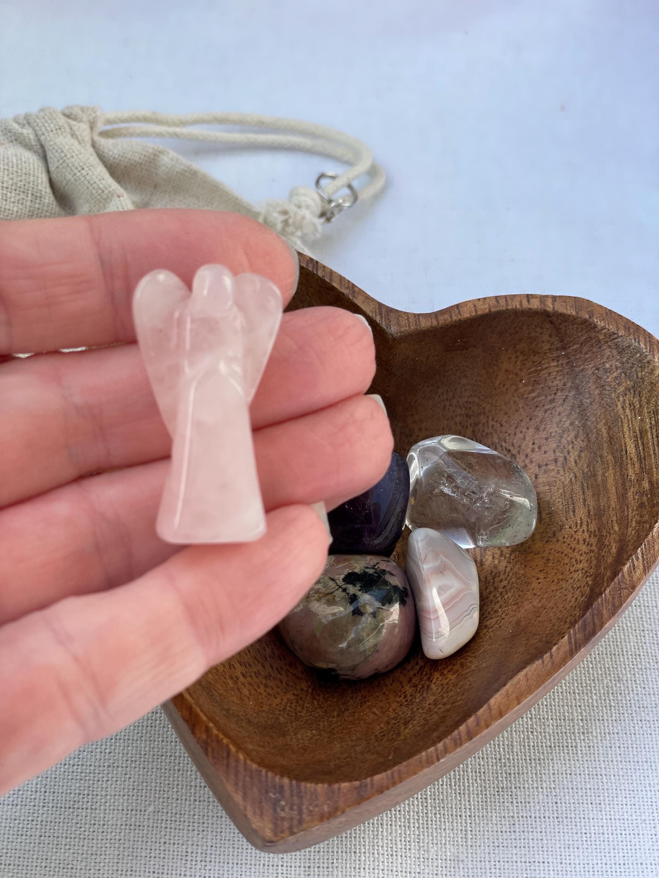 Sympathy Gift Grief Crystal Set Comfort Healing with optional Carved Angel & Handmade Heart Bowl