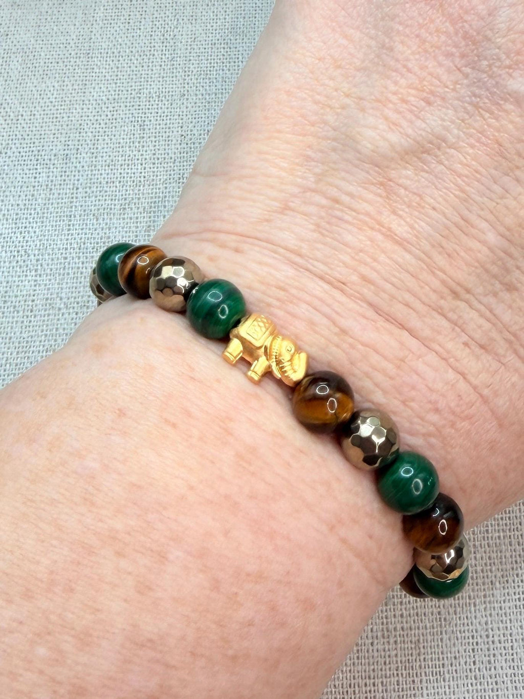 Abundance Bracelet Luck Manifestation Crystal Pyrite Malachite Tiger’s Eye Symbolic Wealth