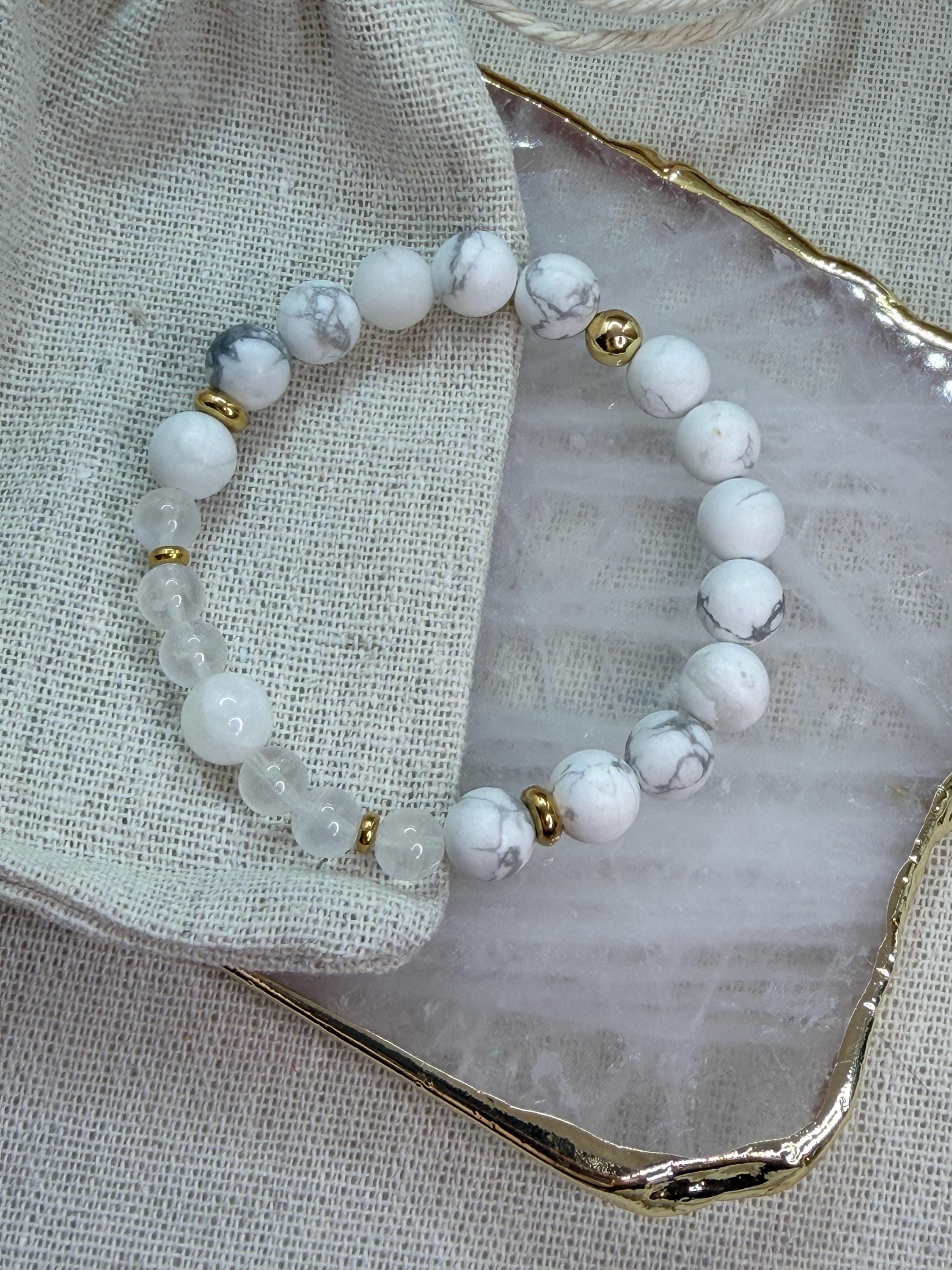 White Howlite and Moonstone Bracelet for Stillness and Balance