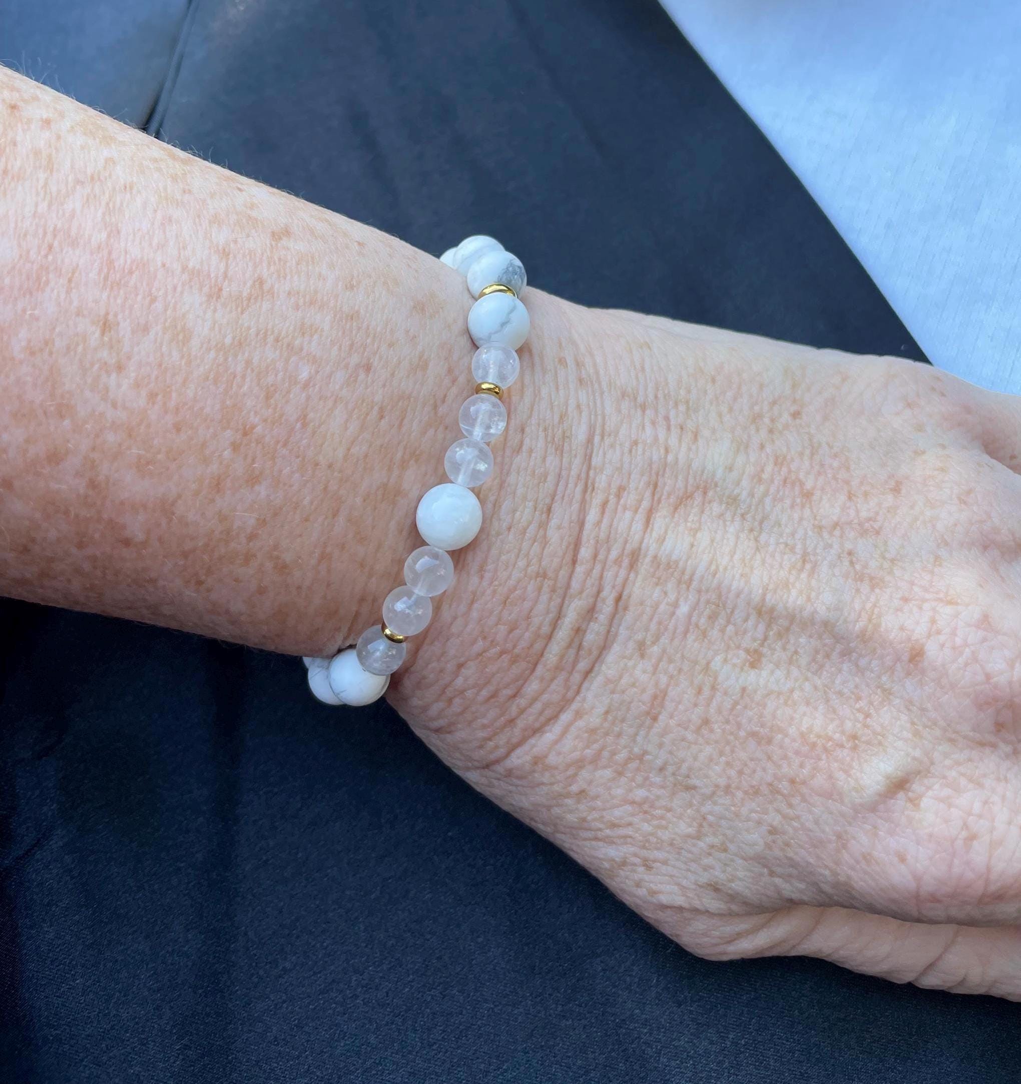 White Howlite and Moonstone Bracelet for Stillness and Balance
