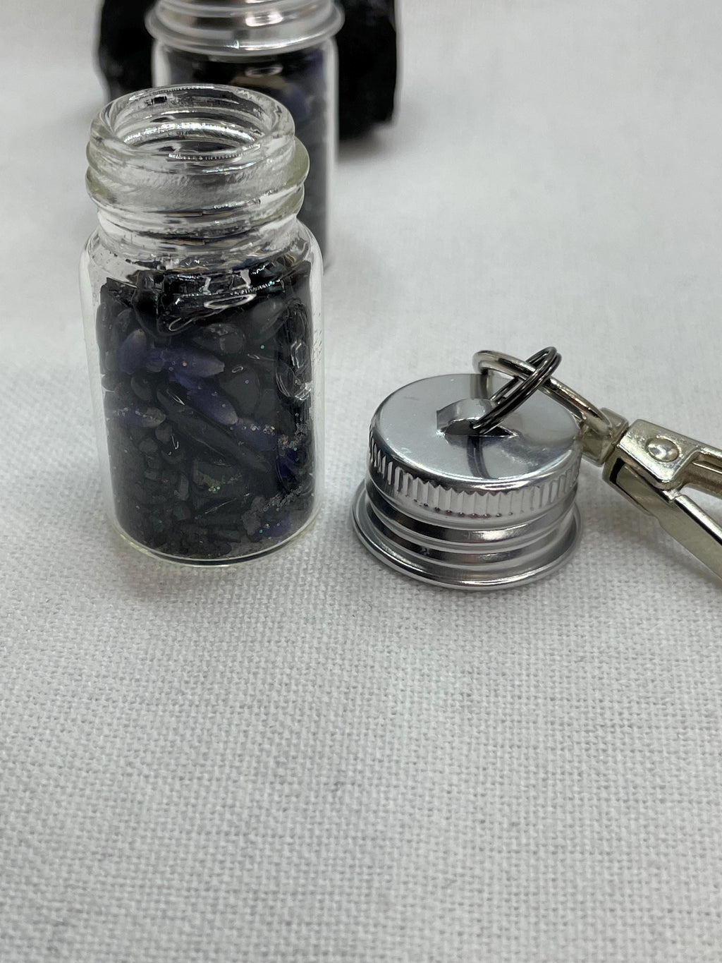 Protection Spell Jar Keychain, Crystal Vial for Energy Clearing, Black Tourmaline Sanctuary Shield
