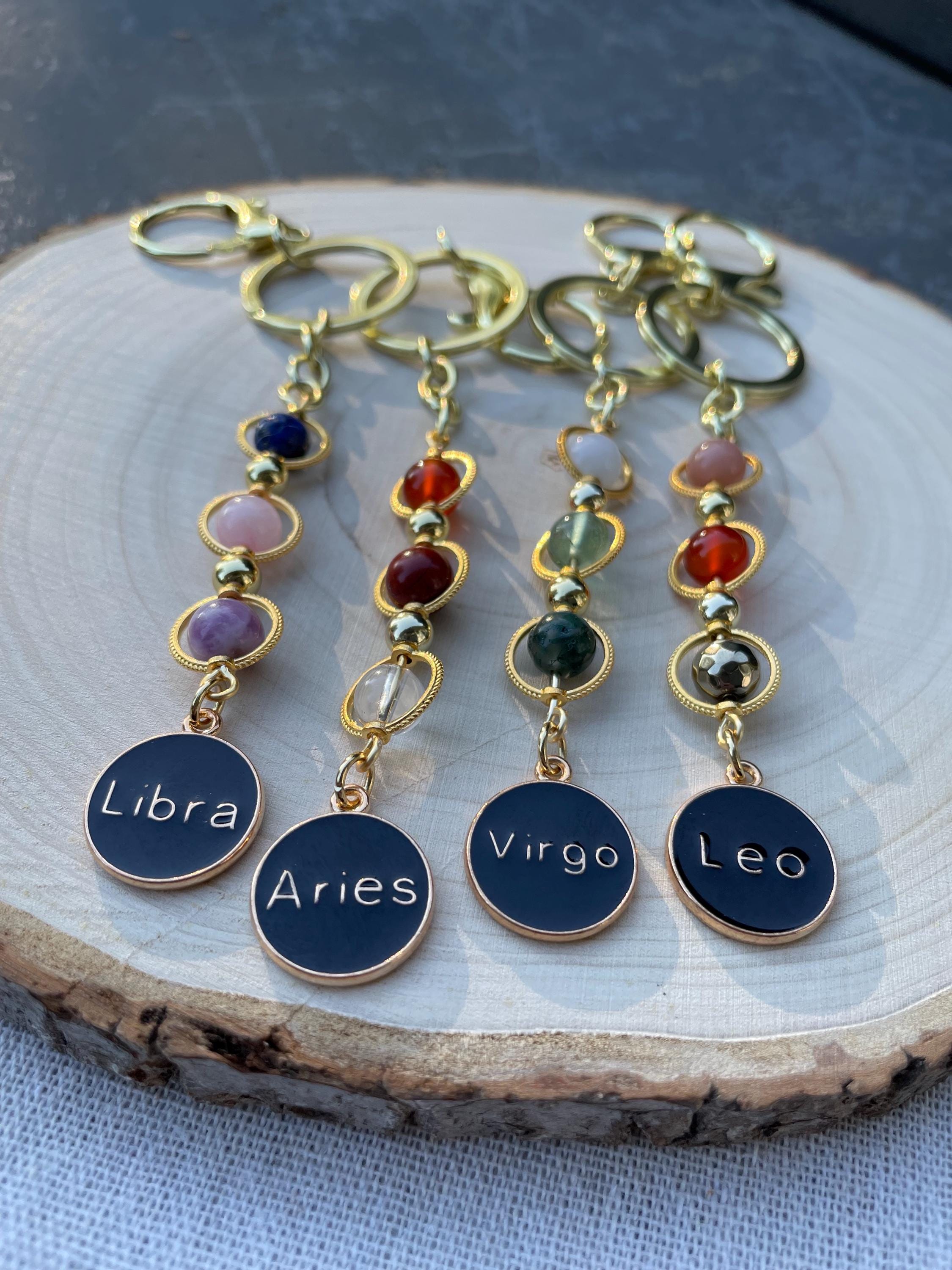 Zodiac Crystal Keychain Gift Astrology Bag Charm Horoscope Sign Keyring Celestial Crystal Birthday Gift (Aries to Pisces)