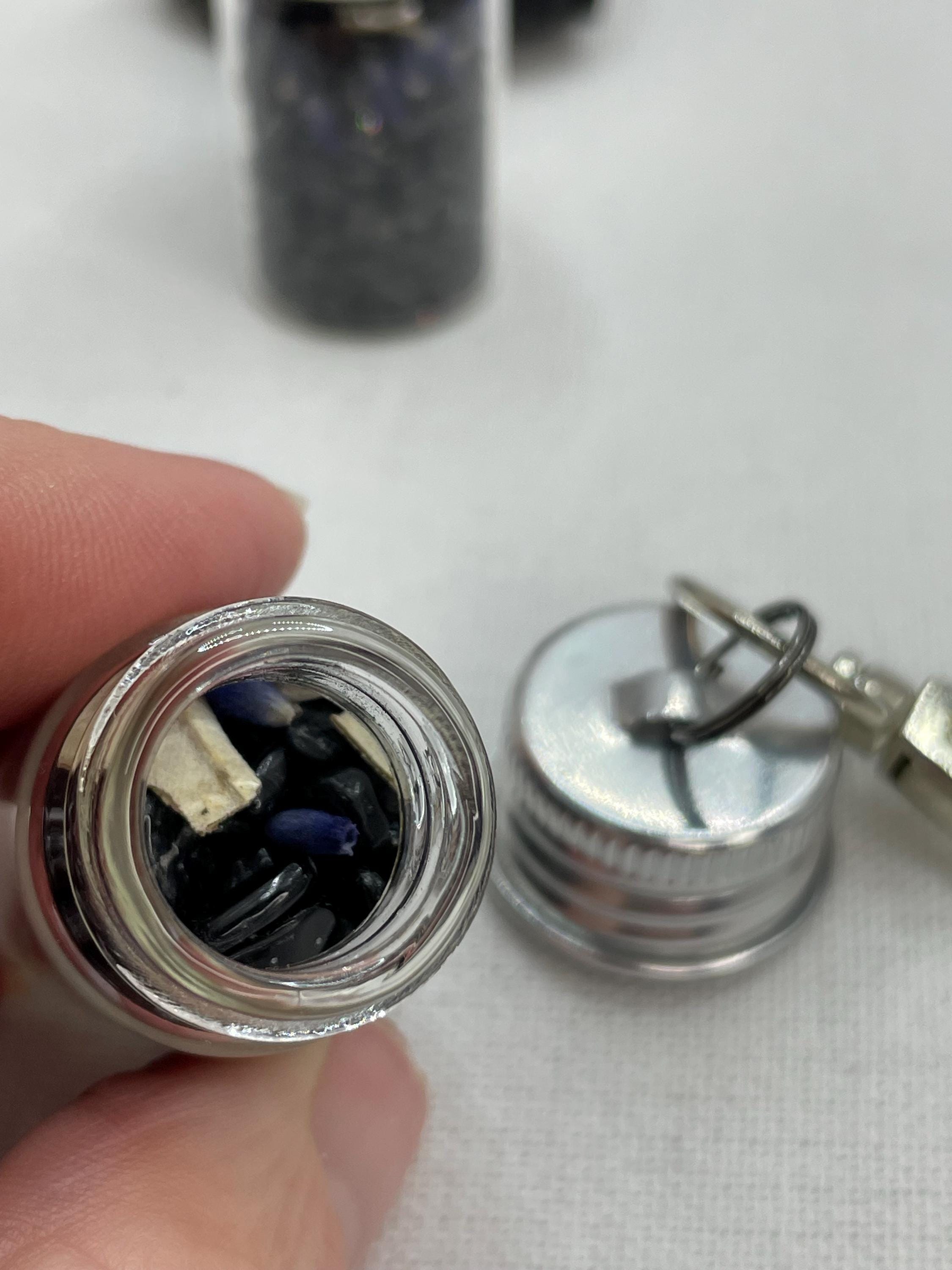 Protection Spell Jar Keychain, Crystal Vial for Energy Clearing, Black Tourmaline Sanctuary Shield
