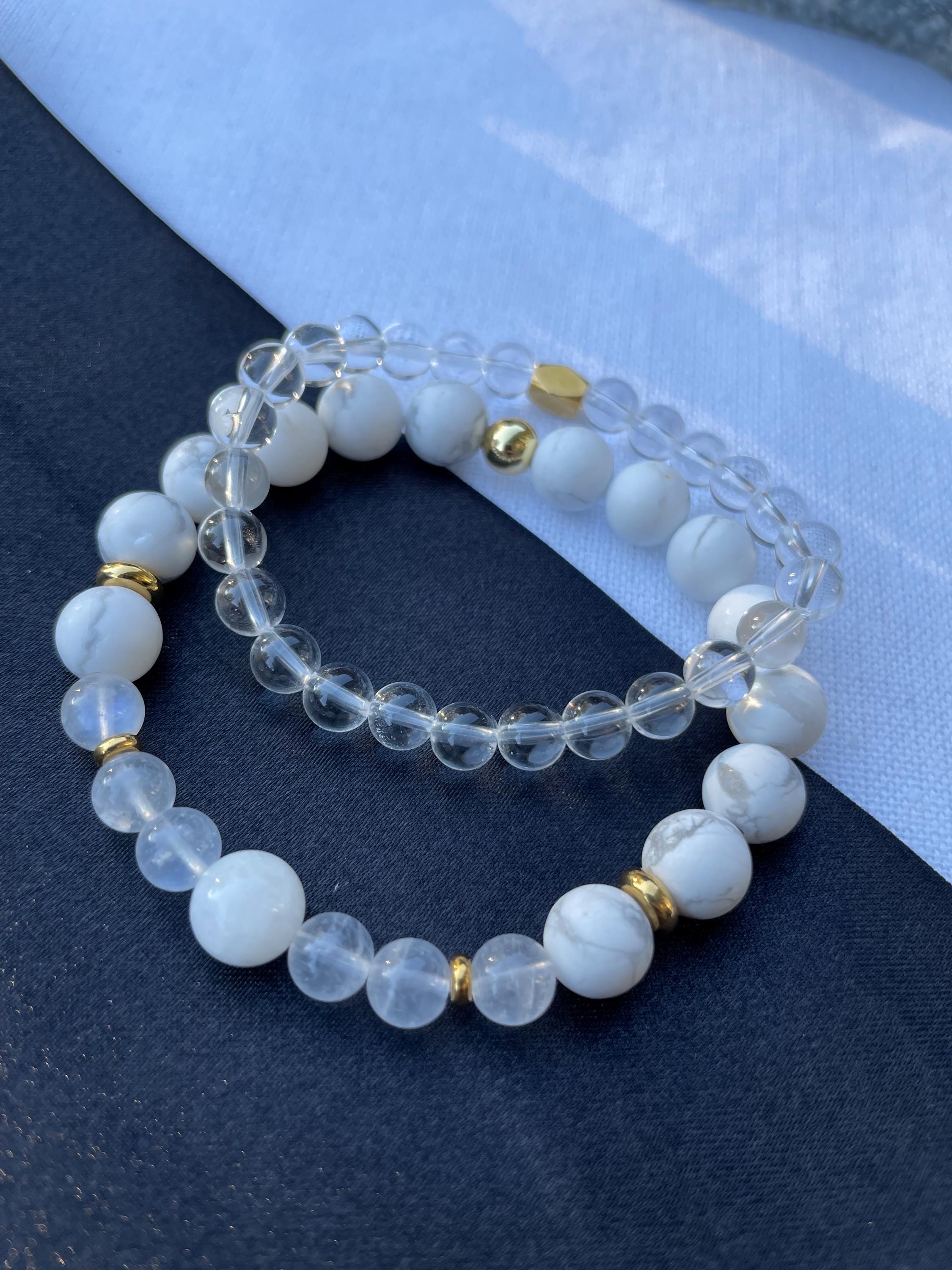 White Howlite and Moonstone Bracelet for Stillness and Balance