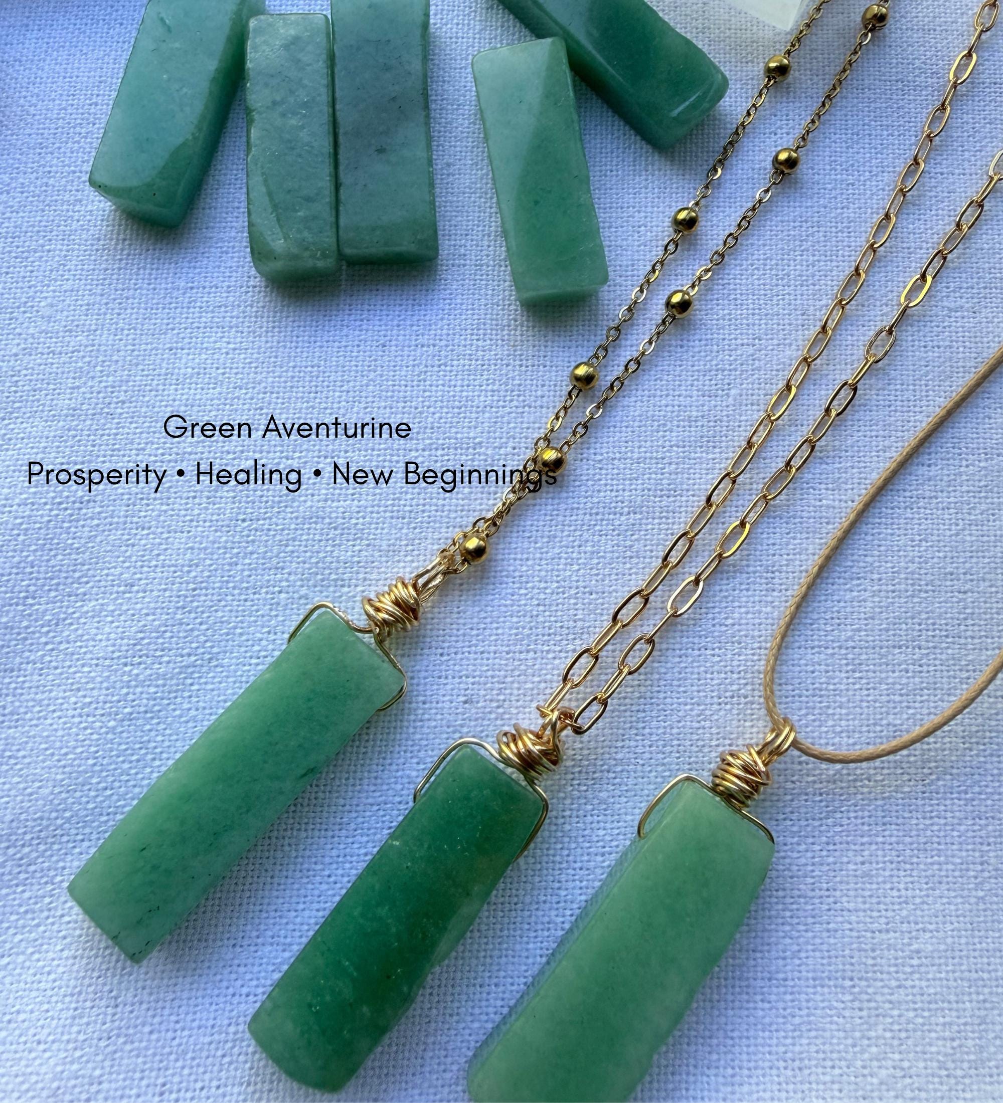 Green Aventurine Pendant Necklace • Minimalist Manifestation Amulet • Choose Chain Style • Spiritual Gift Protection & Prosperity