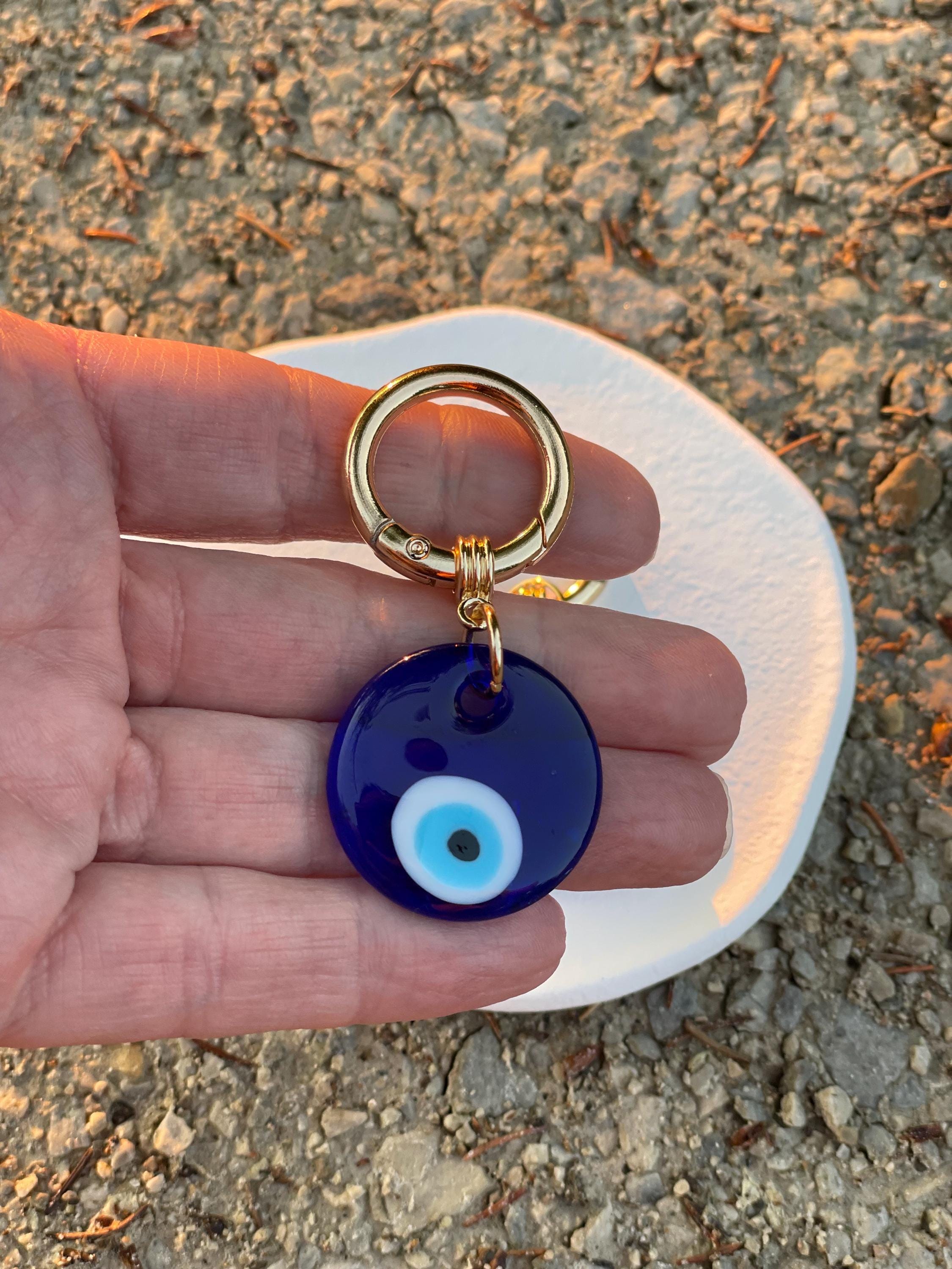 Evil Eye & Black Tourmaline Bag Charm, Crystal Keychain for Grounding, Emotional Boundaries Gift for Stress Protection Intention