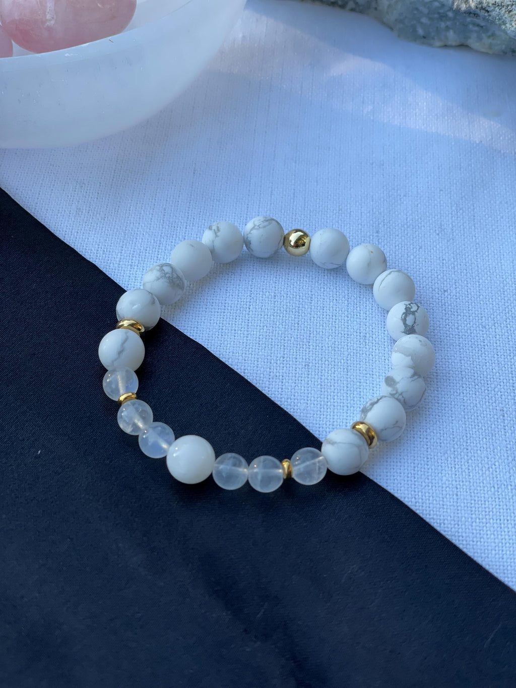 White Howlite and Moonstone Bracelet for Stillness and Balance