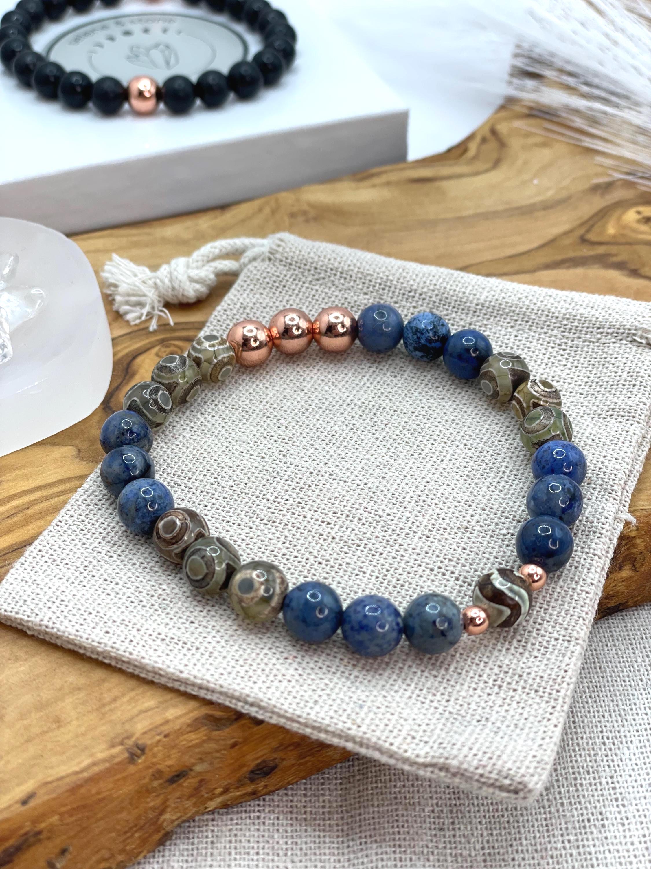 Emotional Strength Crystal Bracelet Dumortierite Copper for Resilience Support & Mindful Recovery