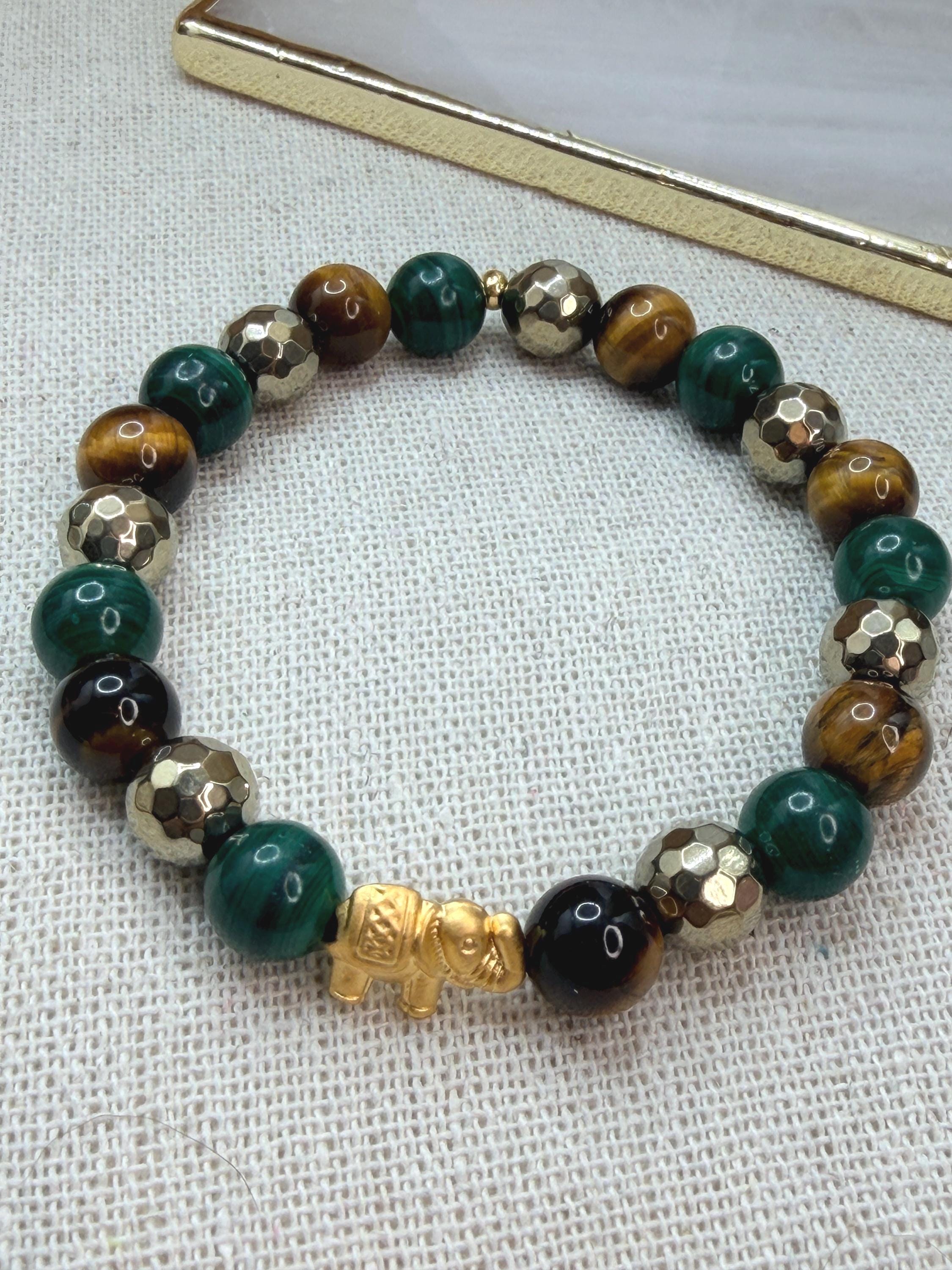 Abundance Bracelet Luck Manifestation Crystal Pyrite Malachite Tiger’s Eye Symbolic Wealth