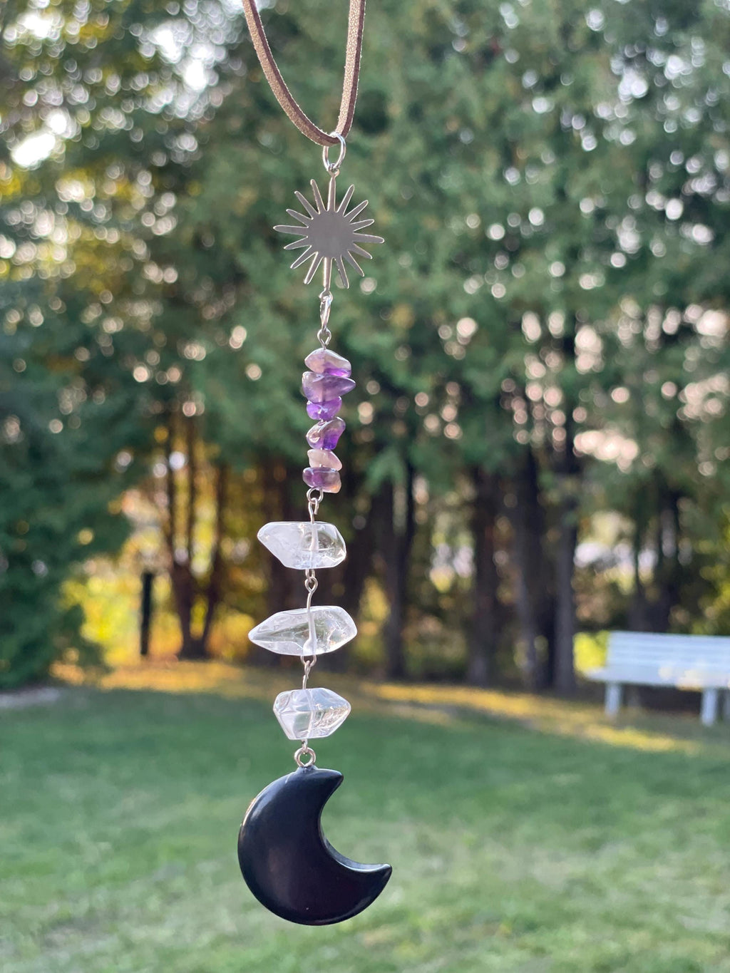Black Obsidian Crescent Moon Suncatcher Crystal Decor for Grounding, Clarity & Calm | Car Charm or Window Hanger Mindful Gift