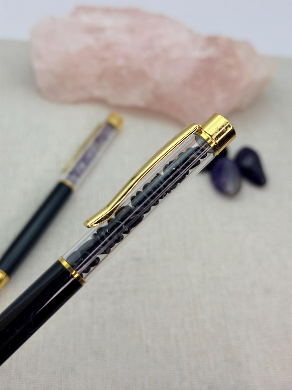 Ground & Protect Pen Set | Crystal Chips Black Tourmaline Amethyst Pens Writing Ritual Tools