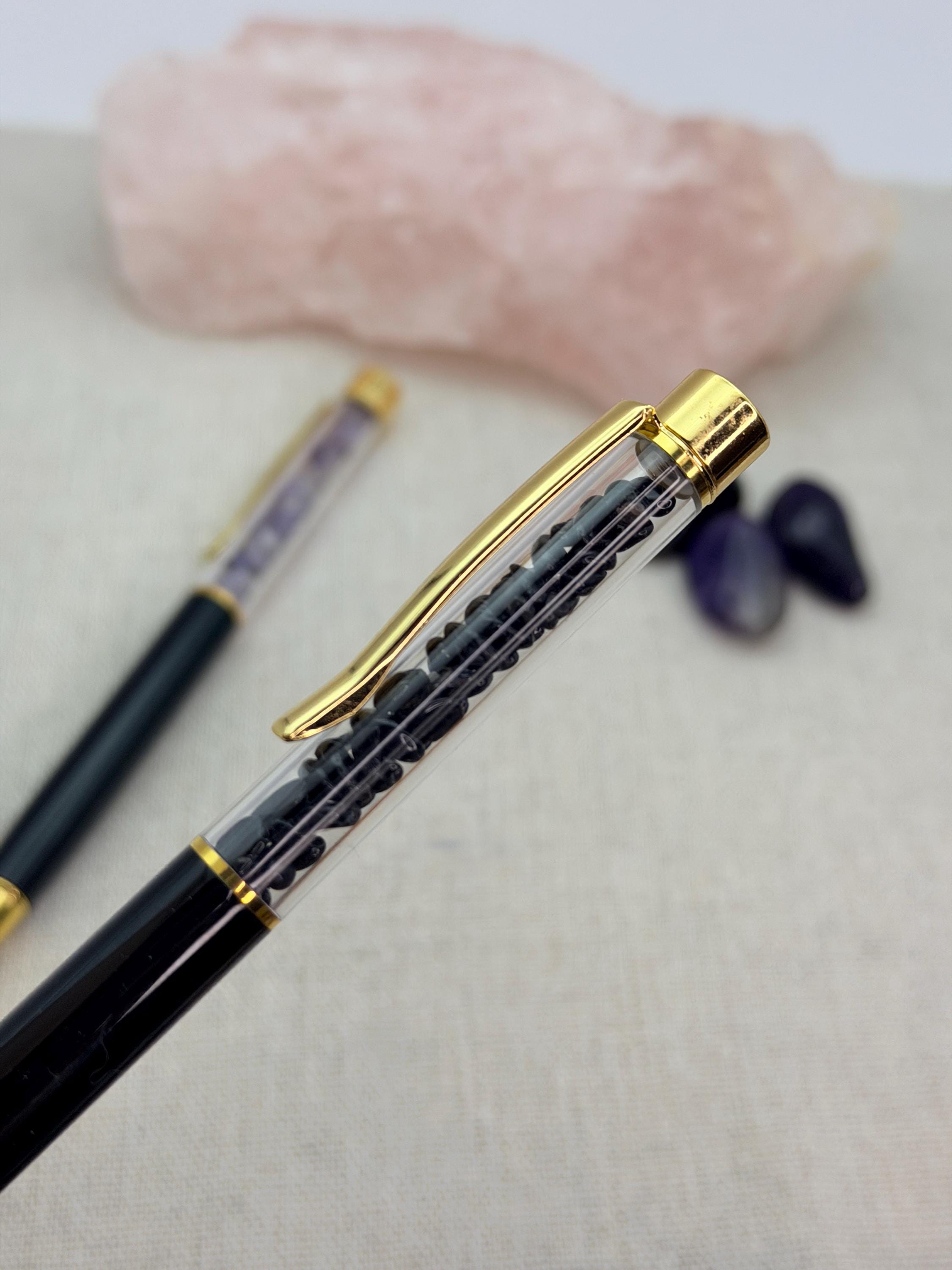Ground & Protect Pen Set | Crystal Chips Black Tourmaline Amethyst Pens Writing Ritual Tools
