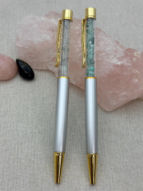 Ground & Protect Pen Set | Crystal Chips Black Tourmaline Amethyst Pens Writing Ritual Tools