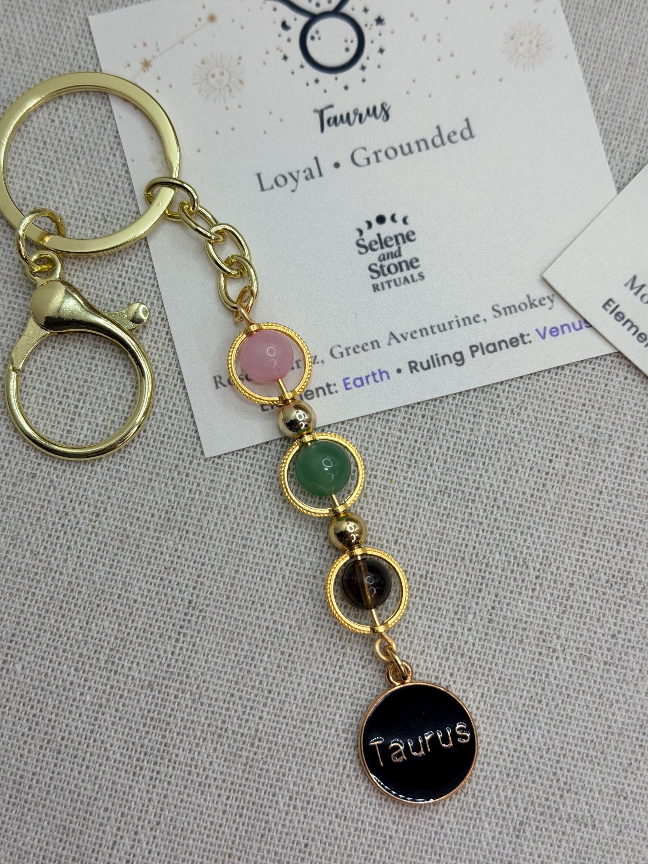 Zodiac Crystal Keychain Gift Astrology Bag Charm Horoscope Sign Keyring Celestial Crystal Birthday Gift (Aries to Pisces)
