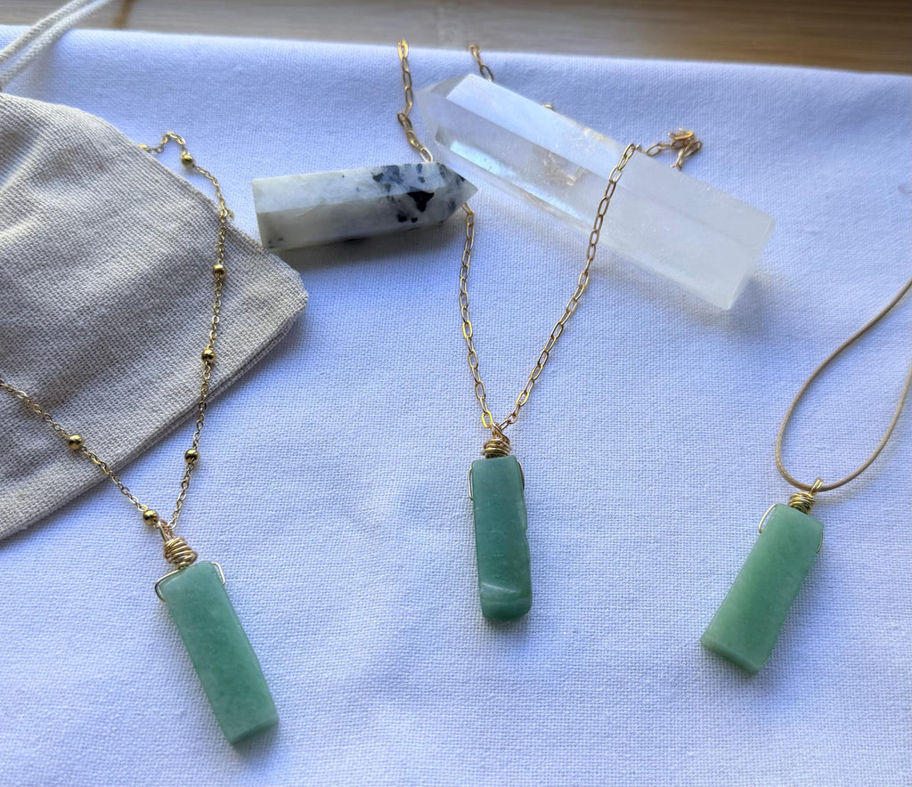 Green Aventurine Pendant Necklace • Minimalist Manifestation Amulet • Choose Chain Style • Spiritual Gift Protection & Prosperity