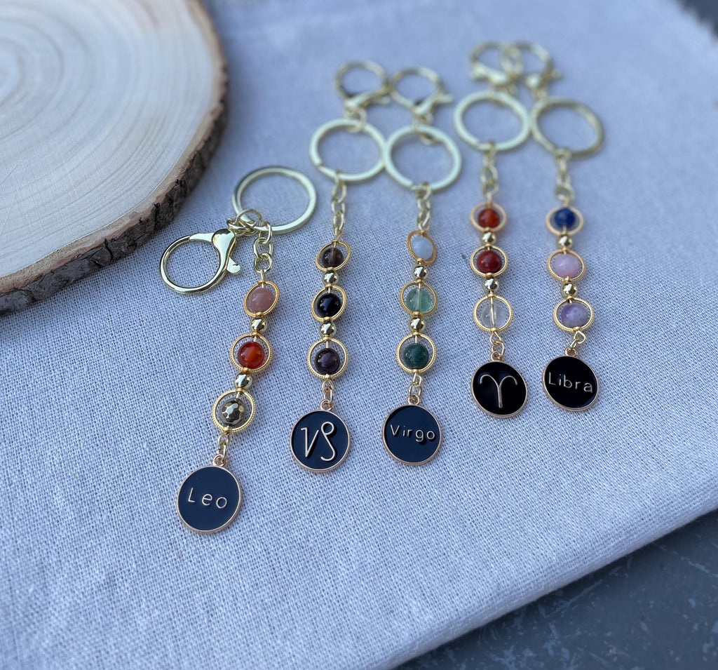 Zodiac Crystal Keychain Gift Astrology Bag Charm Horoscope Sign Keyring Celestial Crystal Birthday Gift (Aries to Pisces)