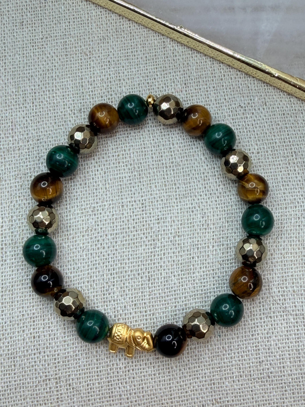 Abundance Bracelet Luck Manifestation Crystal Pyrite Malachite Tiger’s Eye Symbolic Wealth
