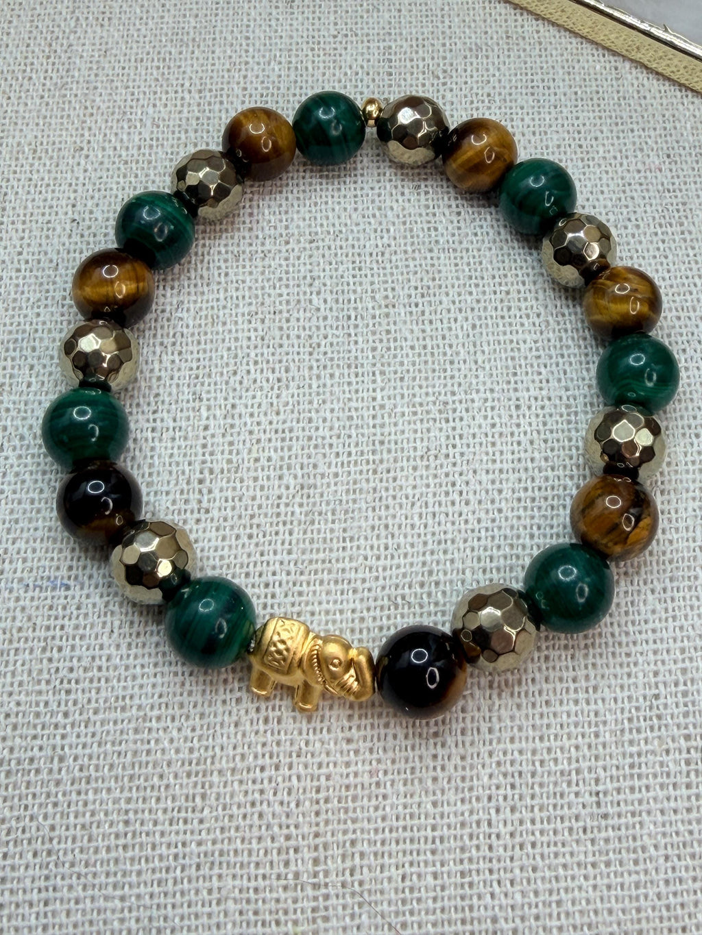 Abundance Bracelet Luck Manifestation Crystal Pyrite Malachite Tiger’s Eye Symbolic Wealth