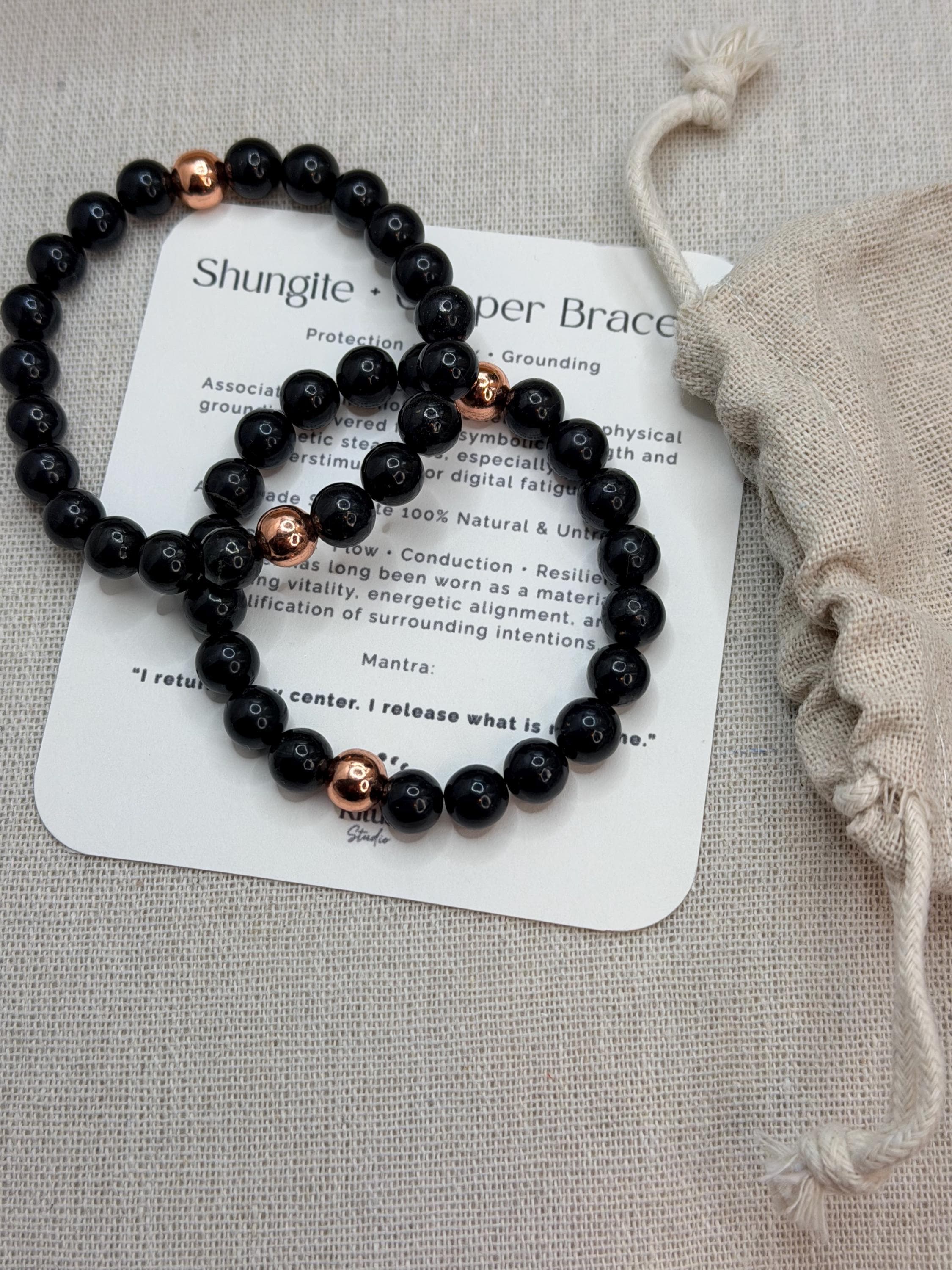 Russian Shungite Copper Protection Bracelet Grounding Crystal Bracelet for Stress Relief, Energy Reset & Focus Unisex Gift for Clarity