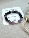 Anxiety Relief Bracelet for Women Tourmaline Smoky Quartz Lepidolite Moon Bracelet | Grounding Crystal Gift for Emotional Support