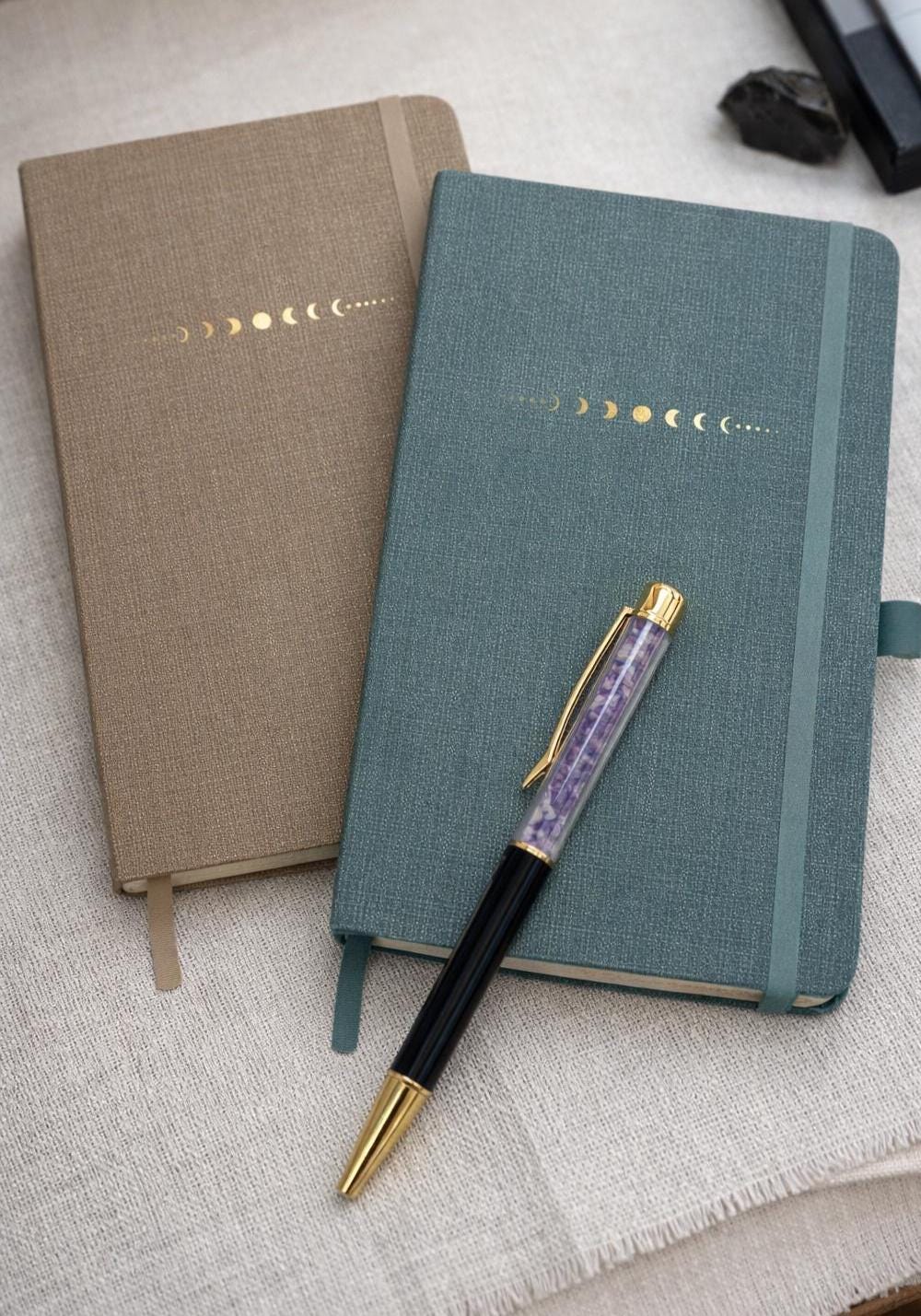 Ground & Protect Pen Set | Crystal Chips Black Tourmaline Amethyst Pens Writing Ritual Tools