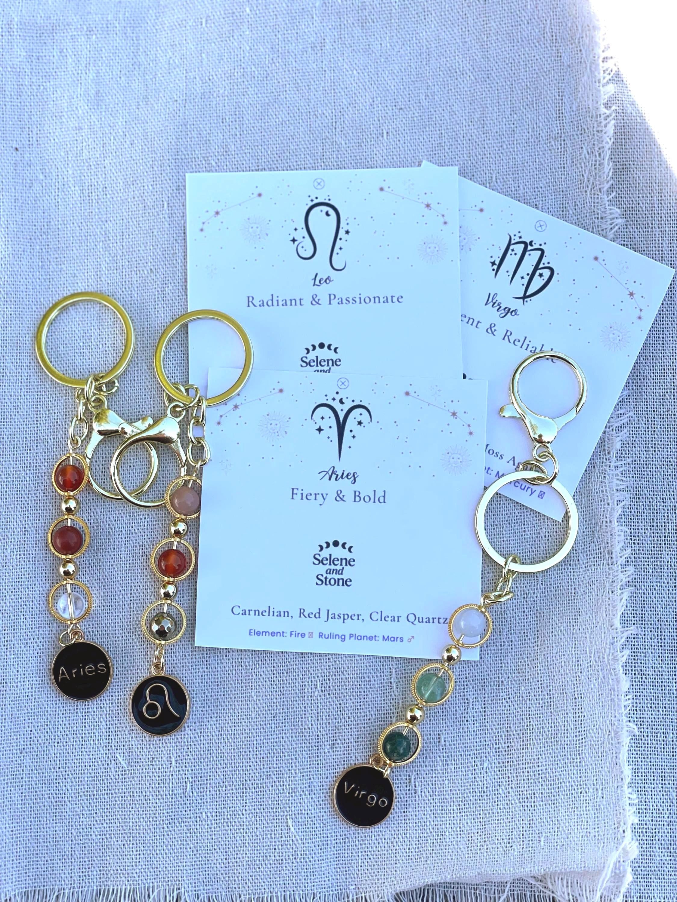 Zodiac Crystal Keychain Gift Astrology Bag Charm Horoscope Sign Keyring Celestial Crystal Birthday Gift (Aries to Pisces)