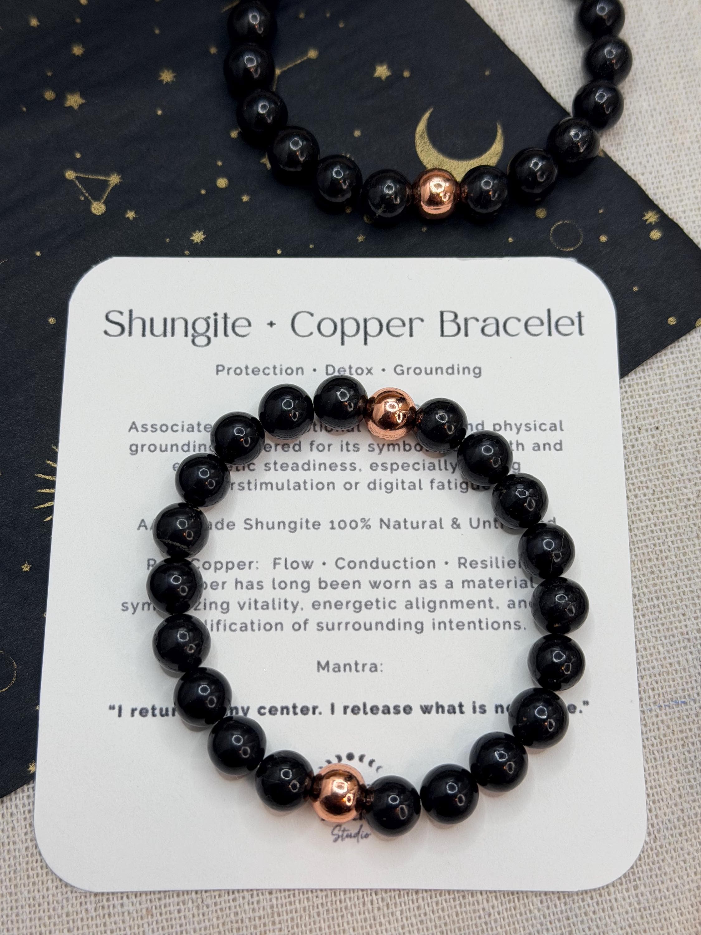 Russian Shungite Copper Protection Bracelet Grounding Crystal Bracelet for Stress Relief, Energy Reset & Focus Unisex Gift for Clarity