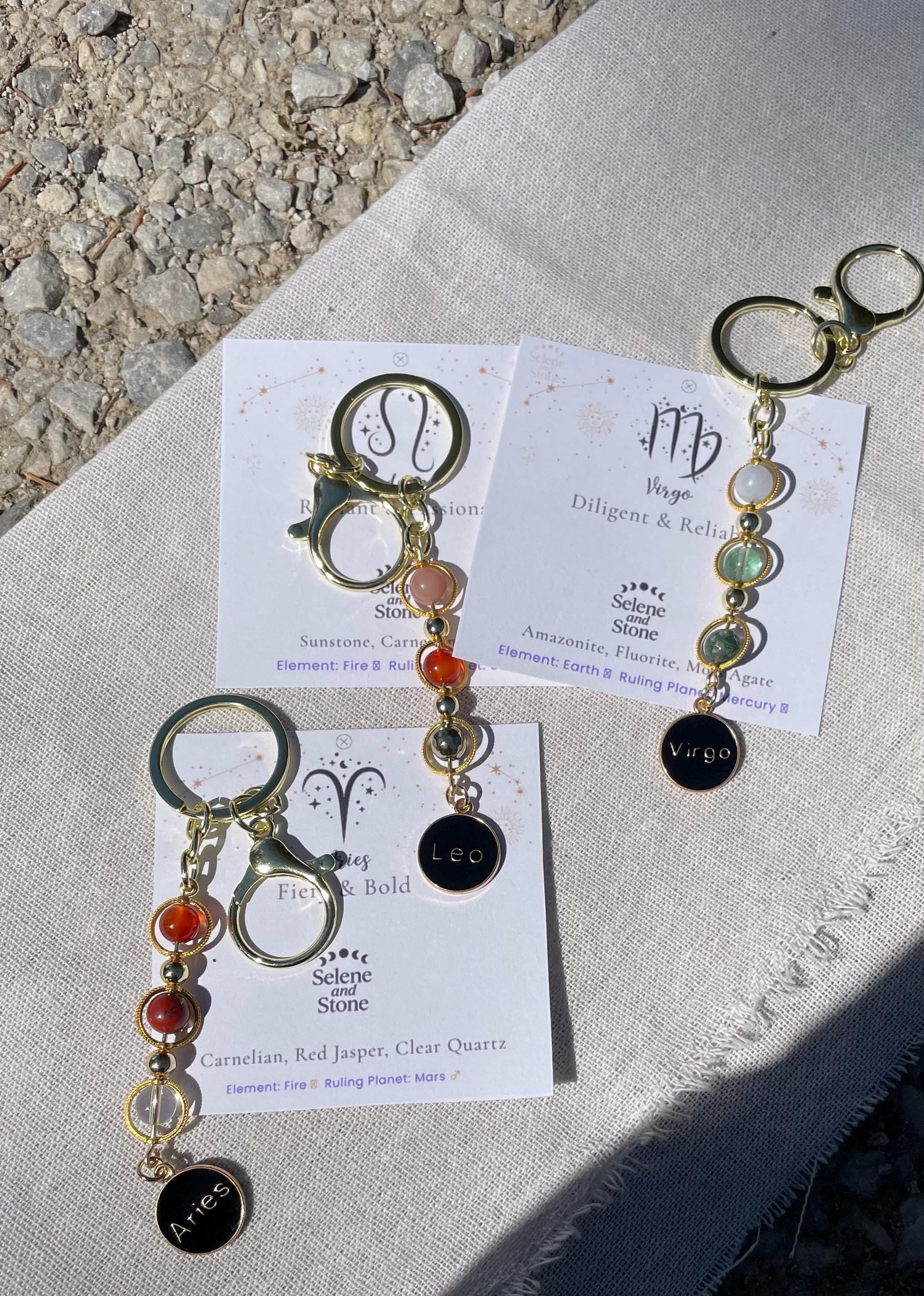 Zodiac Crystal Keychain Gift Astrology Bag Charm Horoscope Sign Keyring Celestial Crystal Birthday Gift (Aries to Pisces)