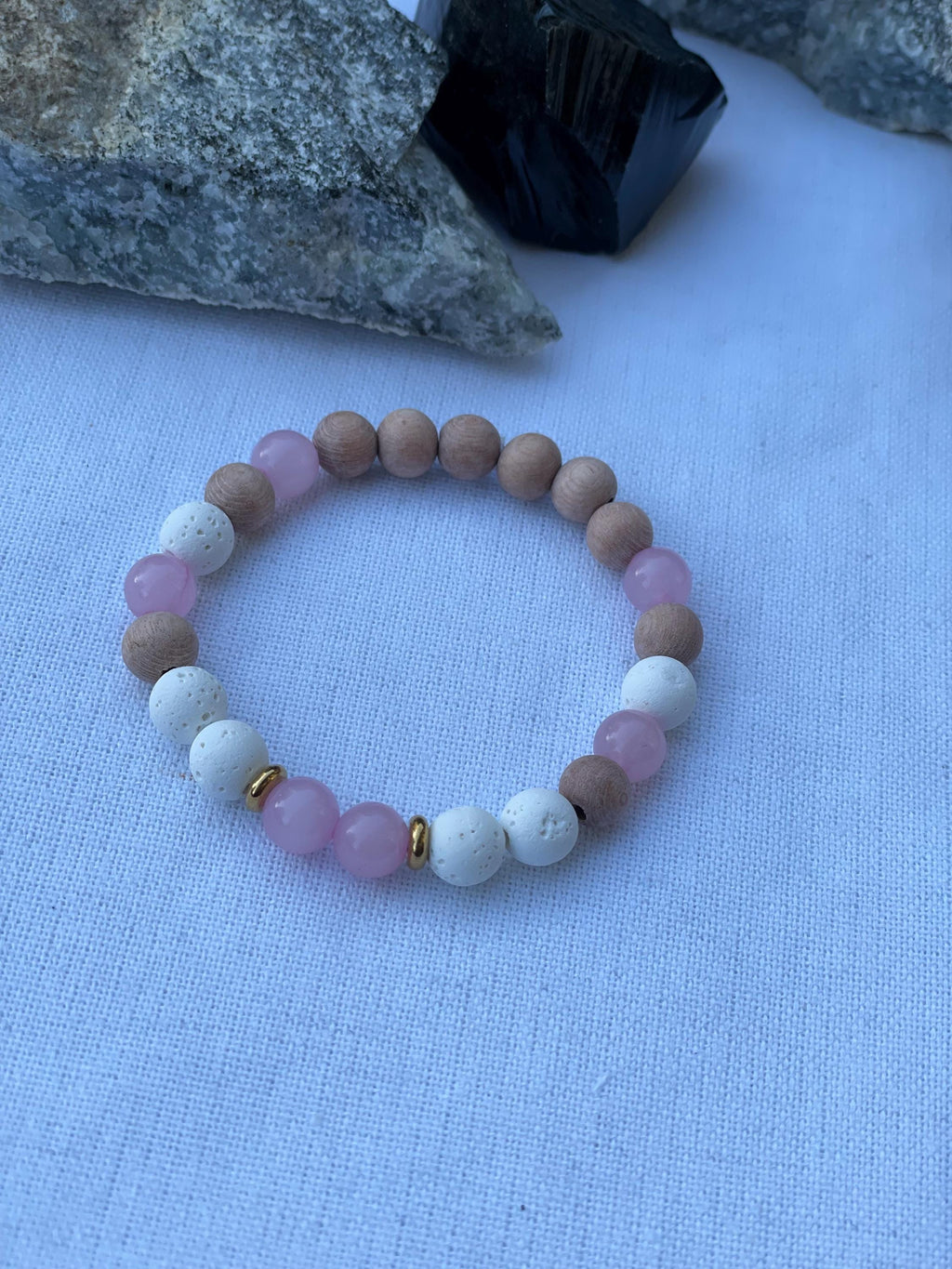 Rose Quartz Diffuser Bracelet Rosewood Essential Oil Bracelet Aromatherapy Jewelry LOVE