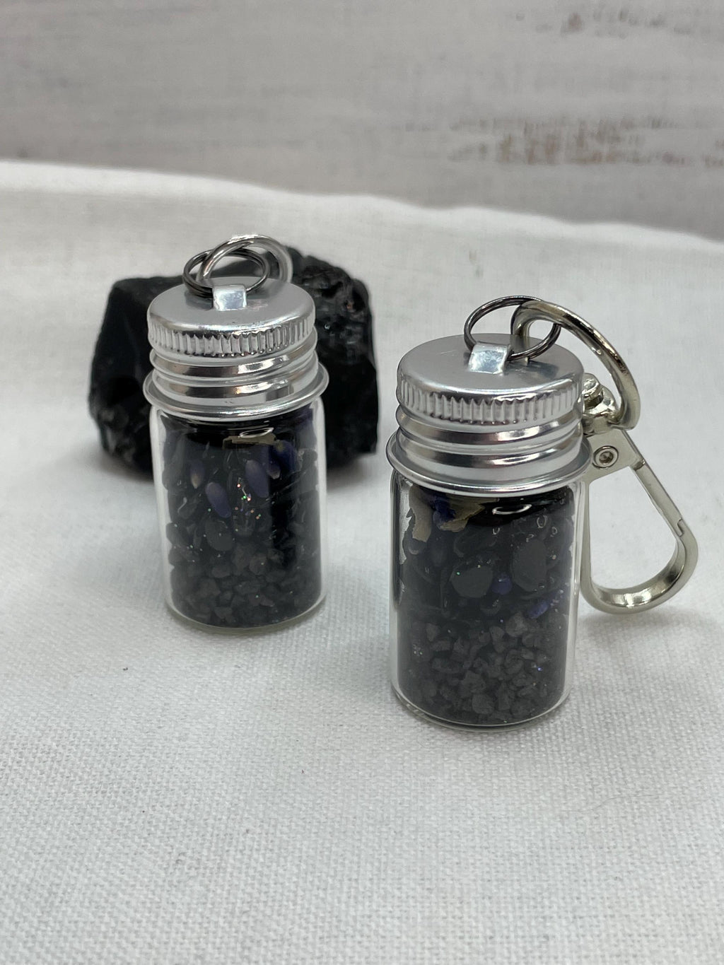 Protection Spell Jar Keychain, Crystal Vial for Energy Clearing, Black Tourmaline Sanctuary Shield