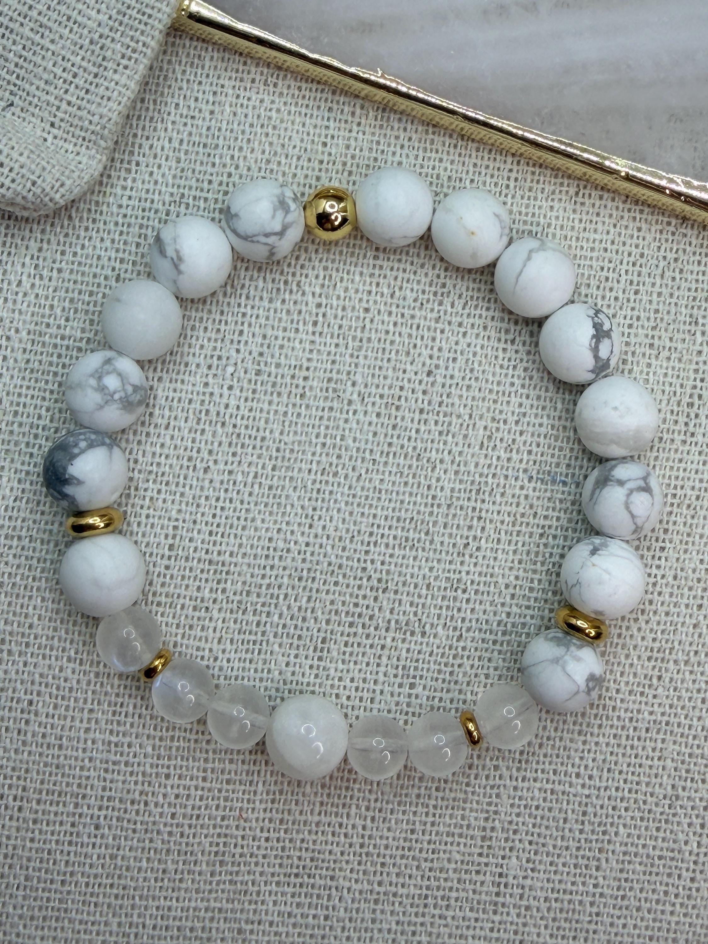 White Howlite and Moonstone Bracelet for Stillness and Balance